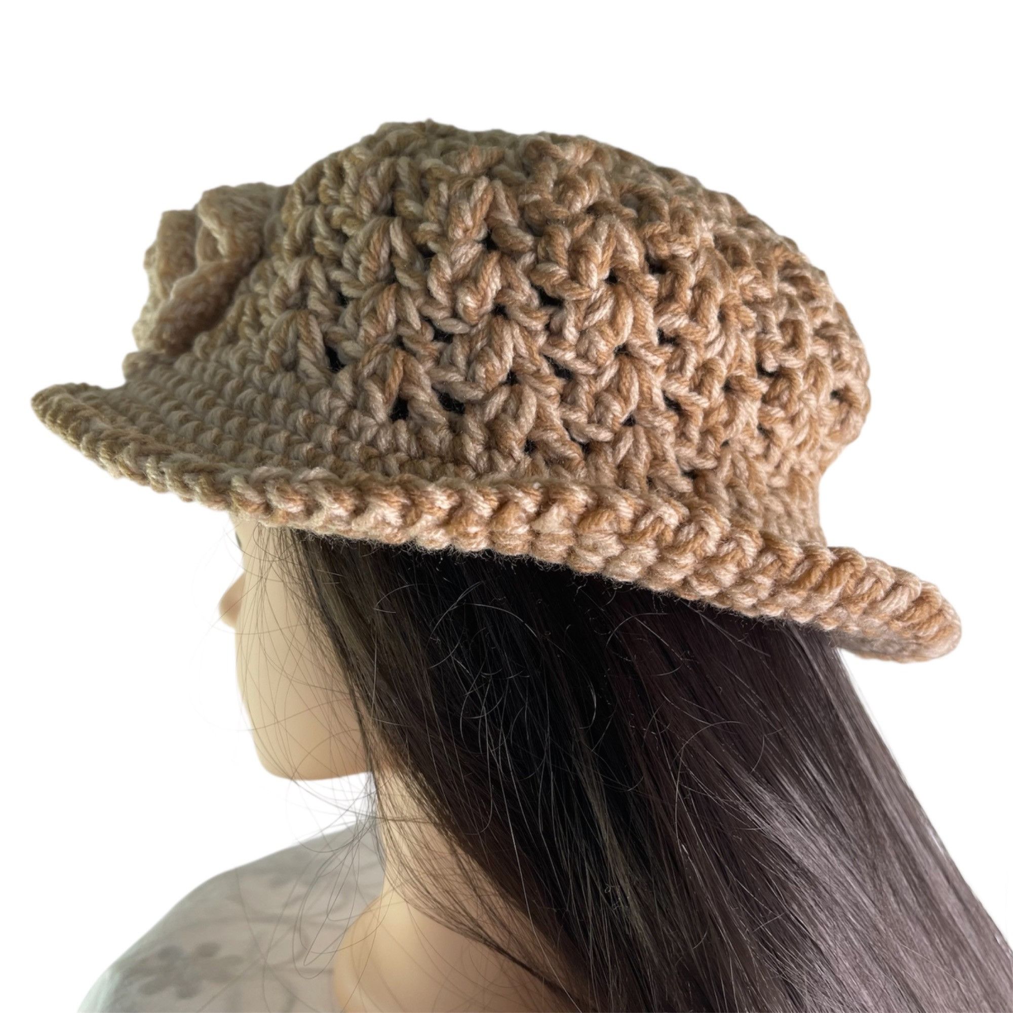 Handmade Crochet Bucket Hat Fancy Retro Cloche Style Tan Handmade Adu Size ONE SIZE - 7 Thumbnail