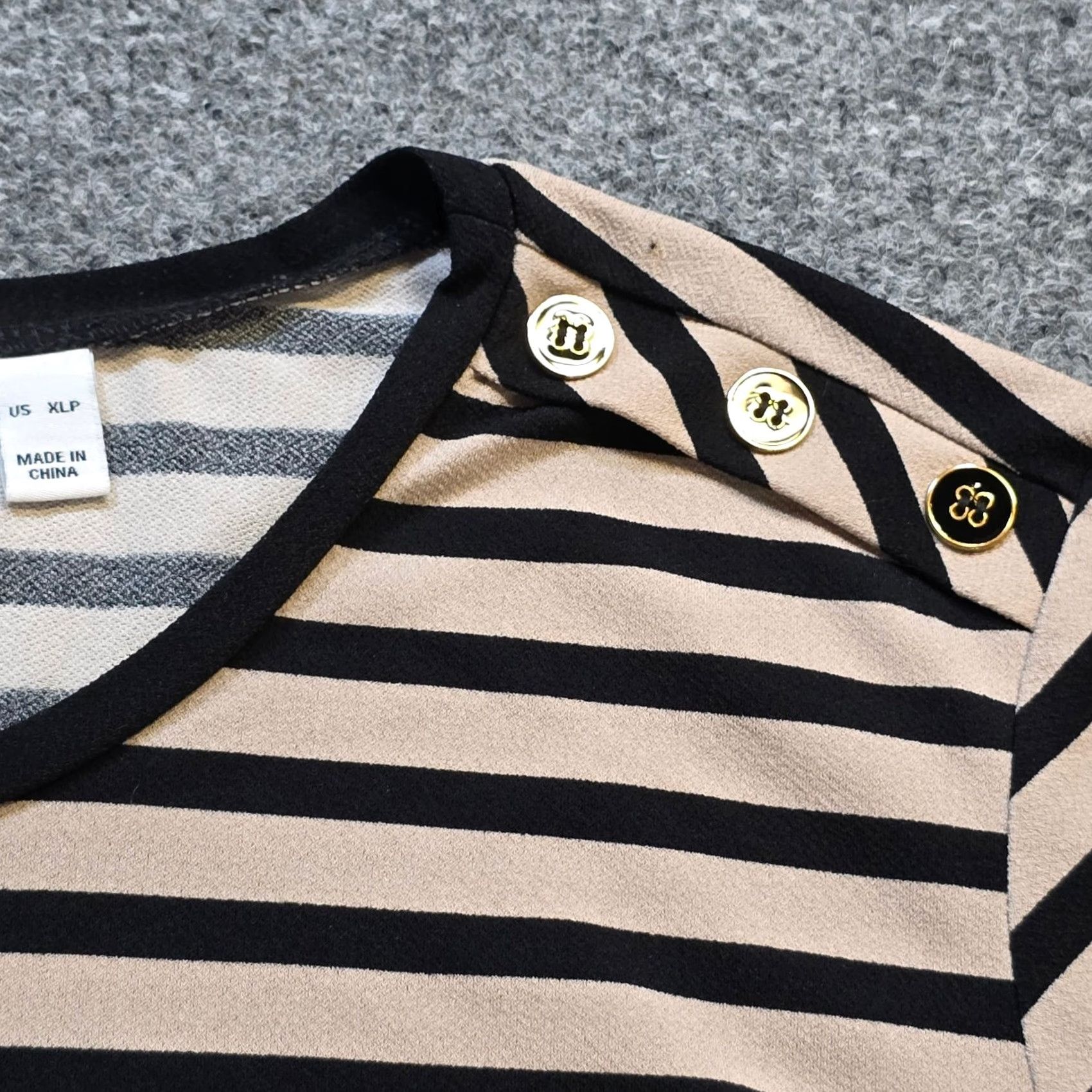 Vintage Susan Graver Top Women XL Petite Black Beige Stripe Button Stretch Casual Career Shirt Size XL / US 12-14 / IT 48-50 - 4 Thumbnail