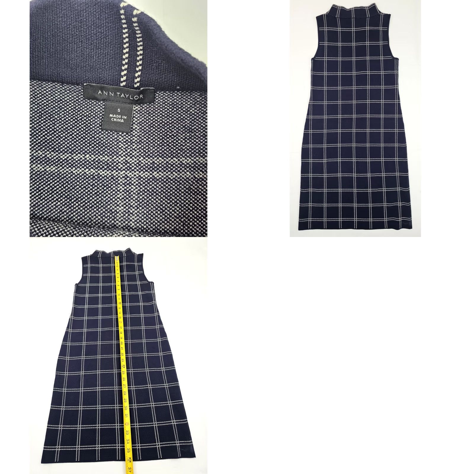 Ann Taylor Ann Taylor Ponte Mock Neck Sheath Midi Dress Navy Blue Windowpane Women Size S Size S / US 4 / IT 40 - 8 Thumbnail