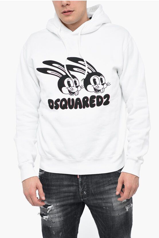 image of Dsquared2 Lunar N.y. Hoodie Sweatshirt With Print in White, Men's (Size Medium)