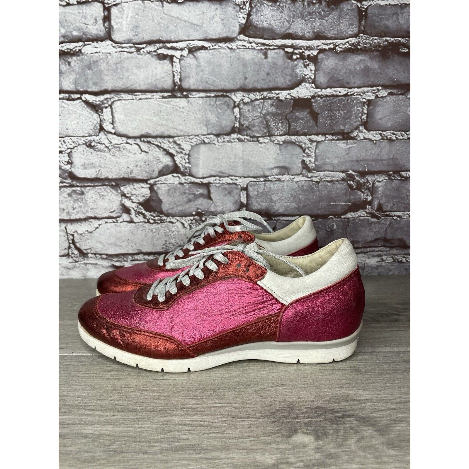 Other MJUS Pink Metallic Leather Comfort Casual Lace Up Sneakers W Size US 6.5 / IT 36.5 - 19 Thumbnail