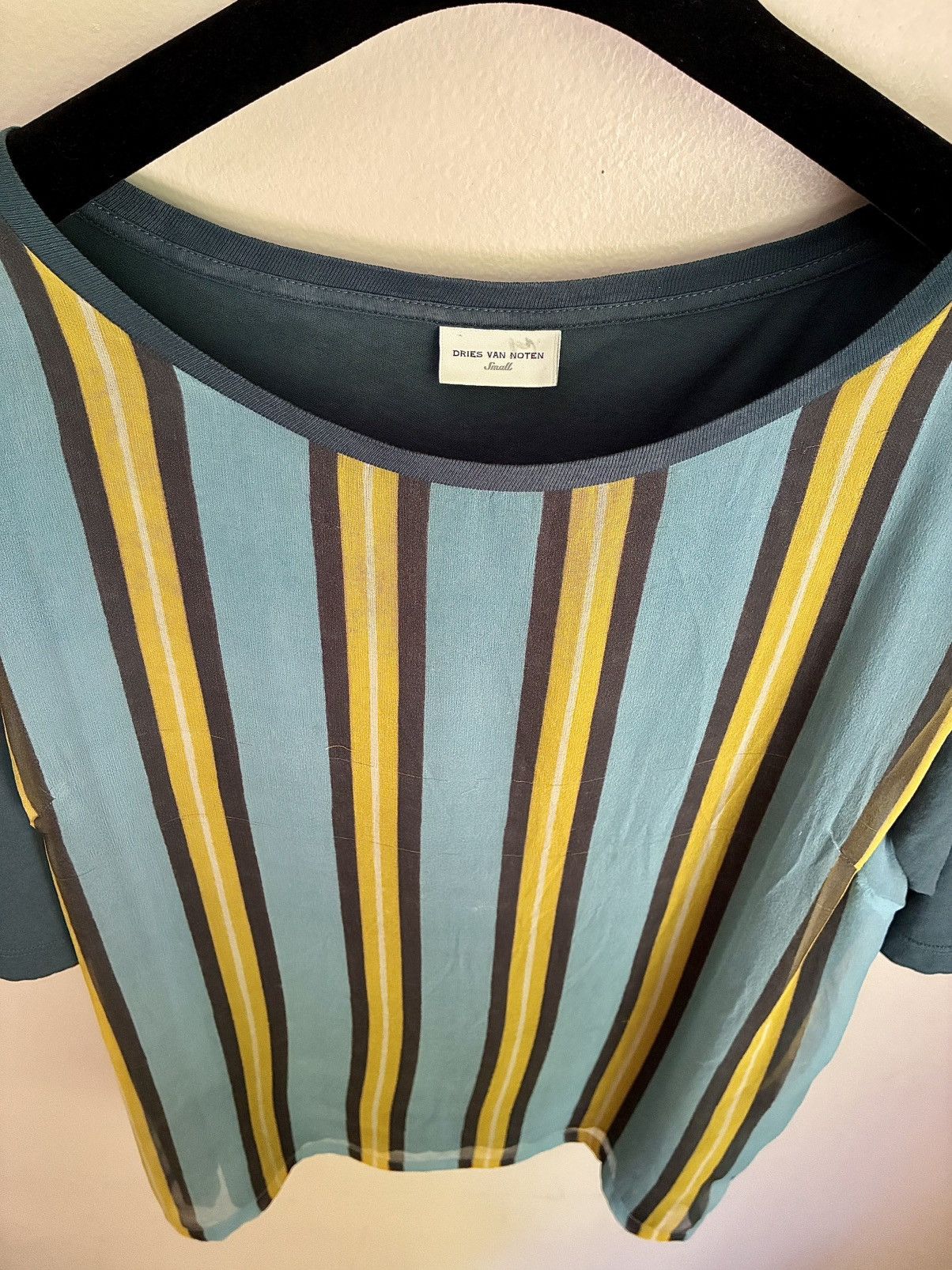 Dries Van Noten Dries Van Noten Vintage Silk Overlay Striped Tee Size US S / EU 44-46 / 1 - 21 Thumbnail