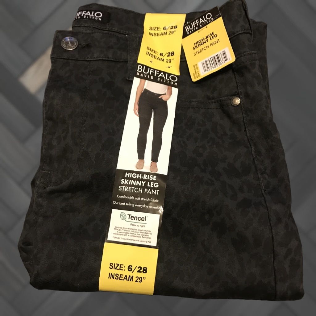 Vintage Buffalo Hanna Skinny Soft Stretch Pants Black Leopard Rise Sz 6/28 Womens Stretch Casual Pants Skinny Denim Size 28" / US 6 / IT 42 - 1 Thumbnail