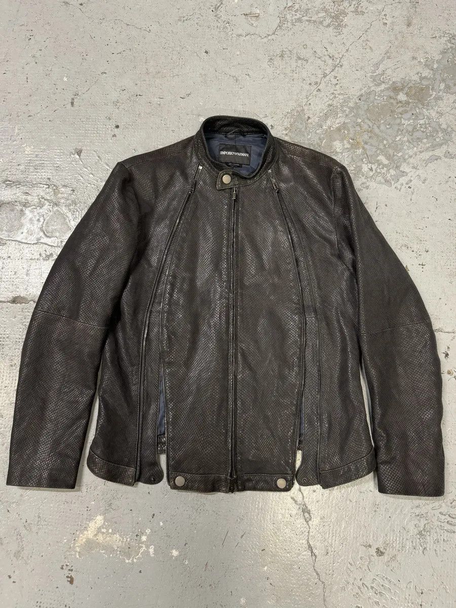 Emporio Armani SS2009 Emporio Armani Brown Snakeskin Effect Leather Multi Zips Jacket Size US S / EU 44-46 / 1 - 7 Thumbnail