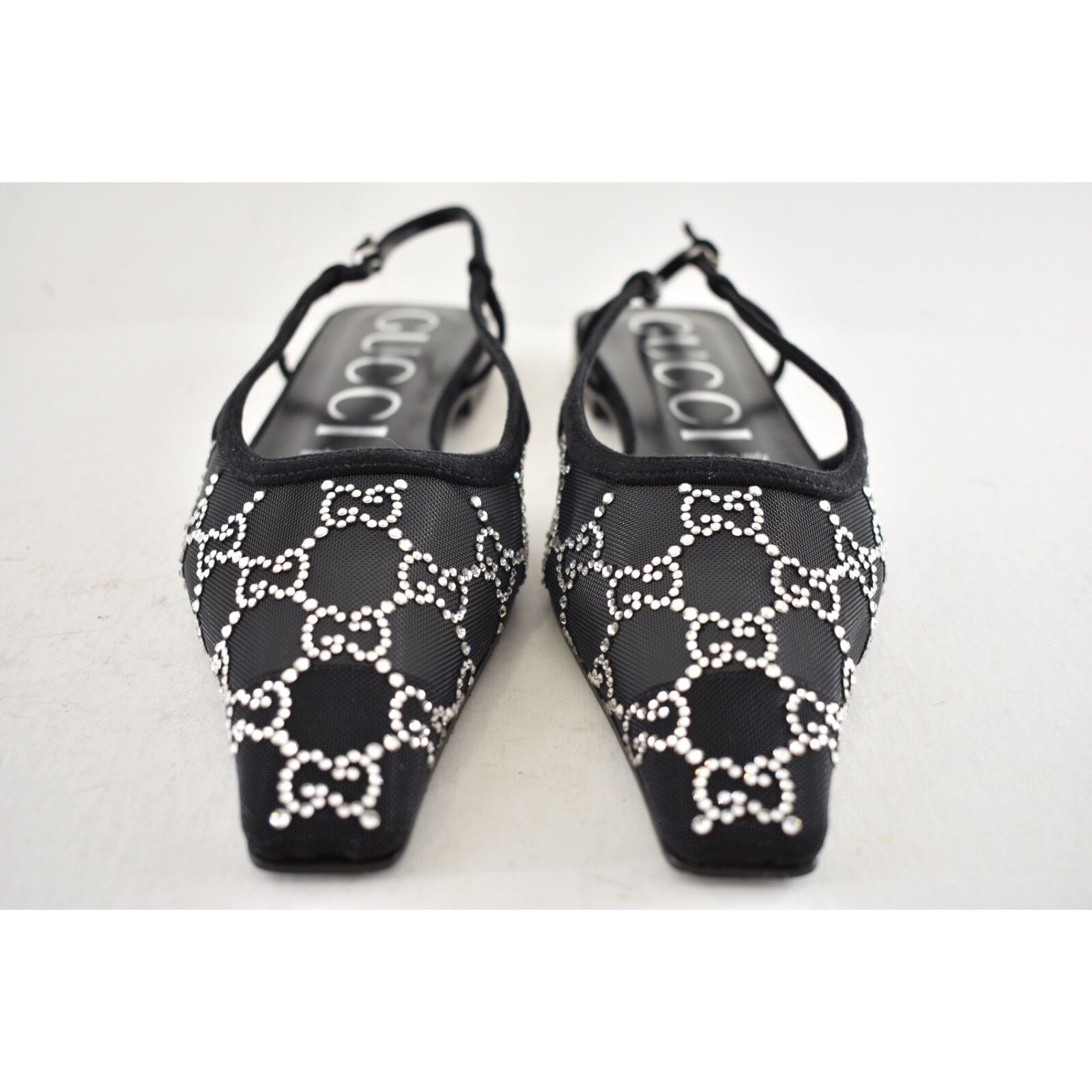Gucci Gucci Demi GG Crystal Mesh Black Silver Slingback Ballerina Size US 7.5 / IT 37.5 - 10 Thumbnail