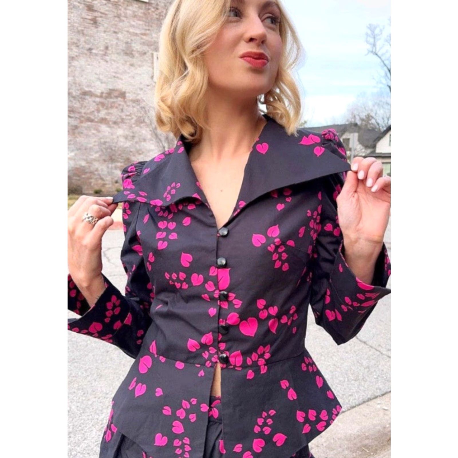 Vintage VINTAGE Kristinit Women's Outfit Set Jacket & Pants Large 32x28.5 Heart Floating Cotton EUC Size 36" / US 14 / IT 50 - 3 Thumbnail