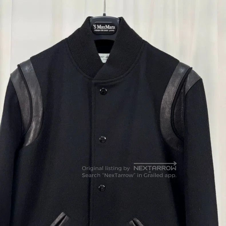 Other Saint Laurent Black Wool Leather Trim Bomber Jacket . Size US XL / EU 56 / 4 - 3 Thumbnail
