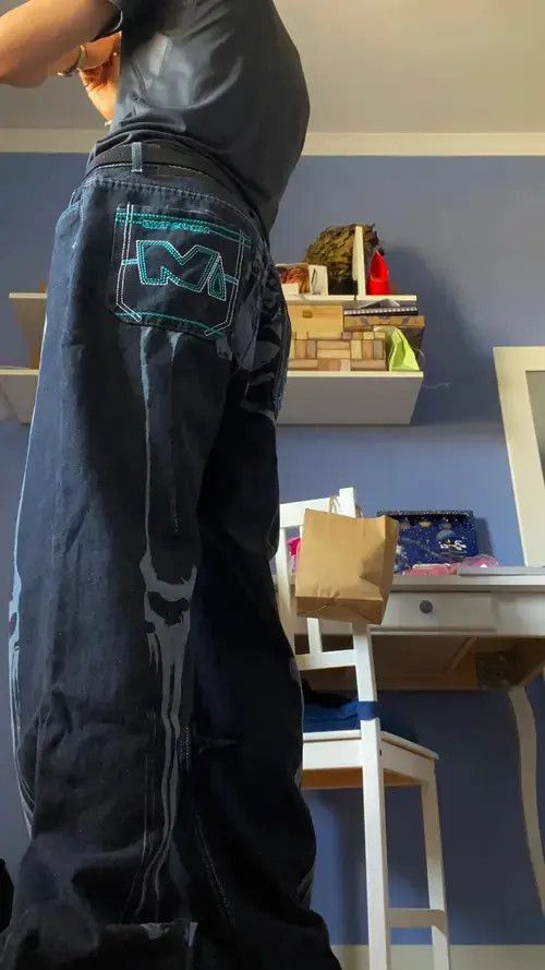VIBE Skeleton Graphic Print Baggy Jeans Size US 32 / EU 48 - 2 Thumbnail