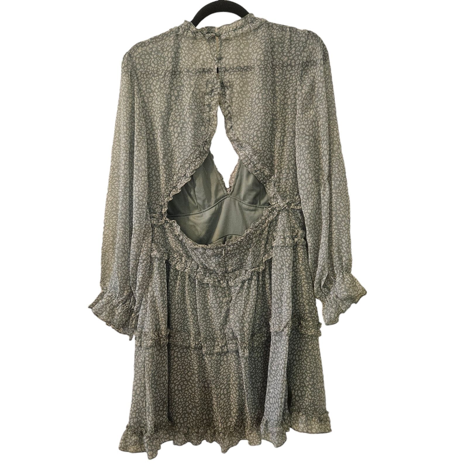 The Unbranded Brand Mix Form Swing Mini Dress Ruffle Layer Backless Olive Large Size L / US 10 / IT 46 - 2 Thumbnail