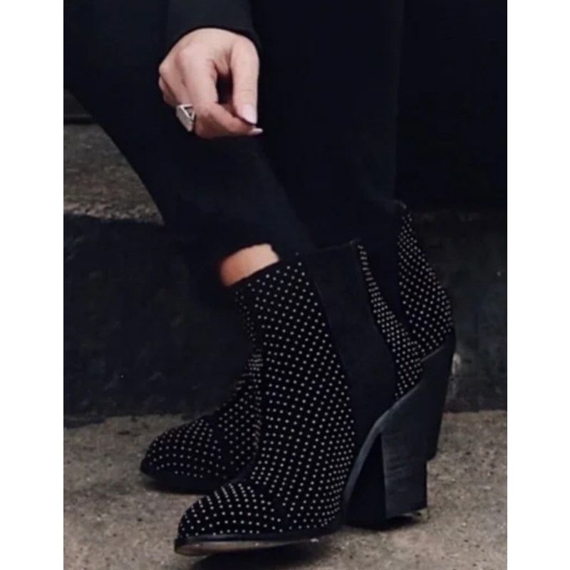 Anthropologie Anthropologie Studd Stack Heel Embellished Suede Ankle Boots Size US 7 / IT 37 - 1 Thumbnail