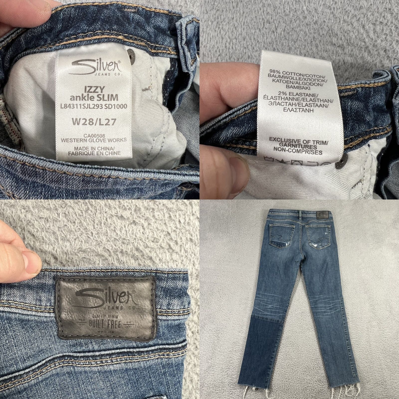 Silver Jeans Co. Silver Jeans Izzy Ankle Slim Patchwork Distressed Jeans Women 31x28 Blue Denim Slim Women Jeans 90s? Size 24" / US 00 / IT 34 - 8 Thumbnail