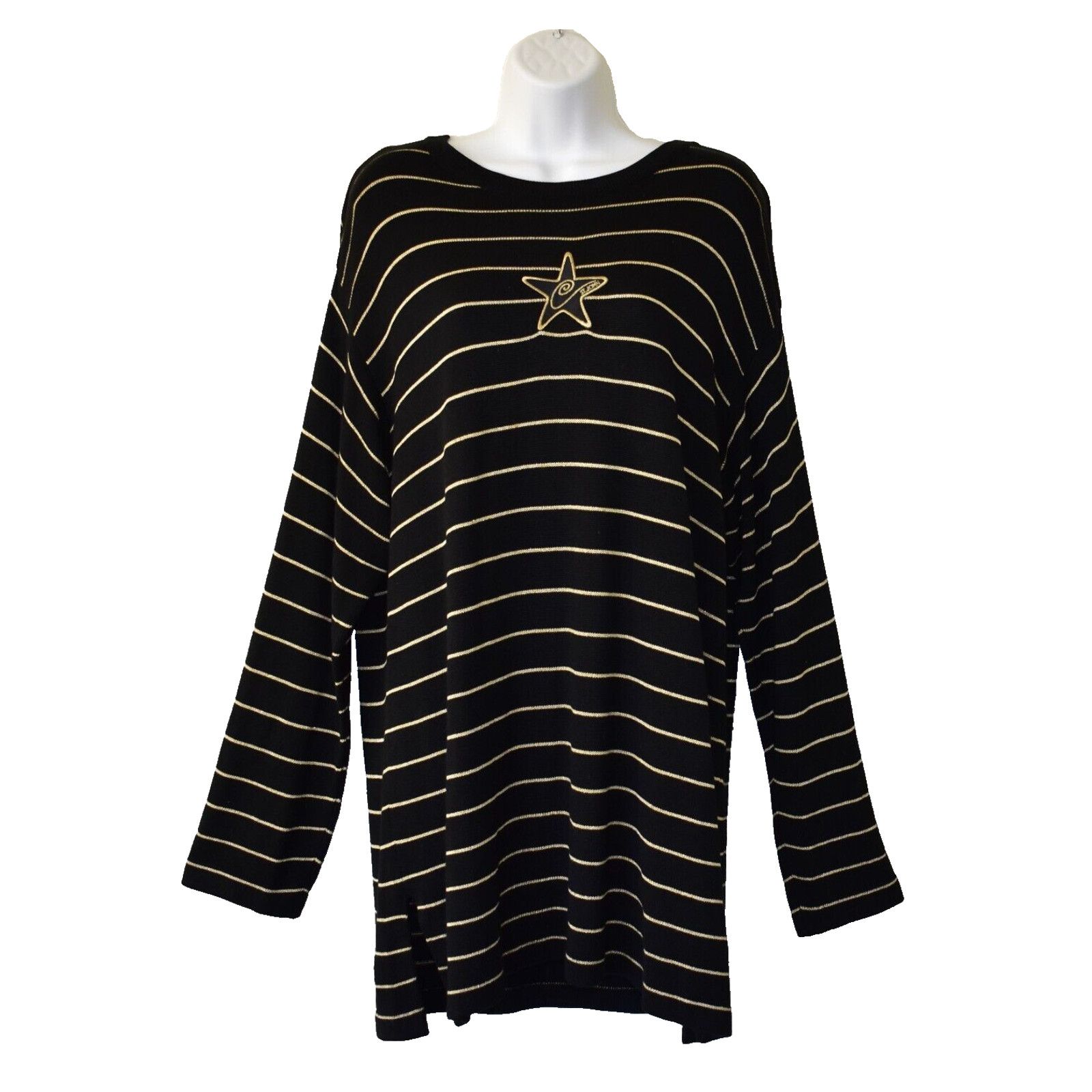 St. John ST JOHN SPORT BY MARIE GRAY Black Gold Striped Sweater Sz L Size L / US 10 / IT 46 - 1 Thumbnail