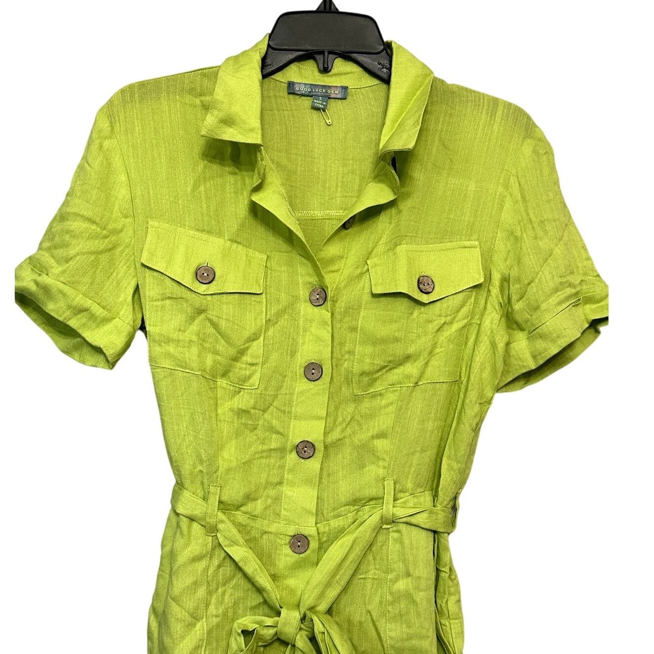 Other Good Luck Gem Romper Belted Button-Down Neon Green Small Size 27" / US 4 / IT 40 - 2 Thumbnail