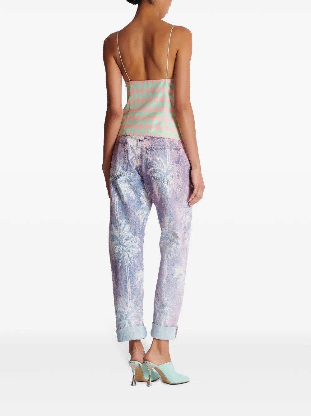 Balmain o1s1wg110725 Dimond Print Silk Top in Green/Pink Size S / US 4 / IT 40 - 3 Thumbnail