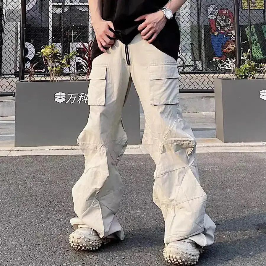 Japanese Brand Beige Vibe Style Straight Irregular Cut Diamond Cargo Pant Size US 32 / EU 48 - 2 Thumbnail