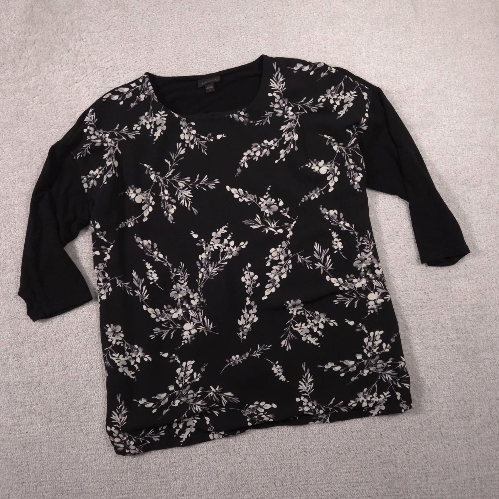 J. Jill J. Jill Blouse Womens Large Black Floral Scoop Neck 3/4 Sleeve Tunic Top Stretch Size L / US 10 / IT 46 - 2 Thumbnail