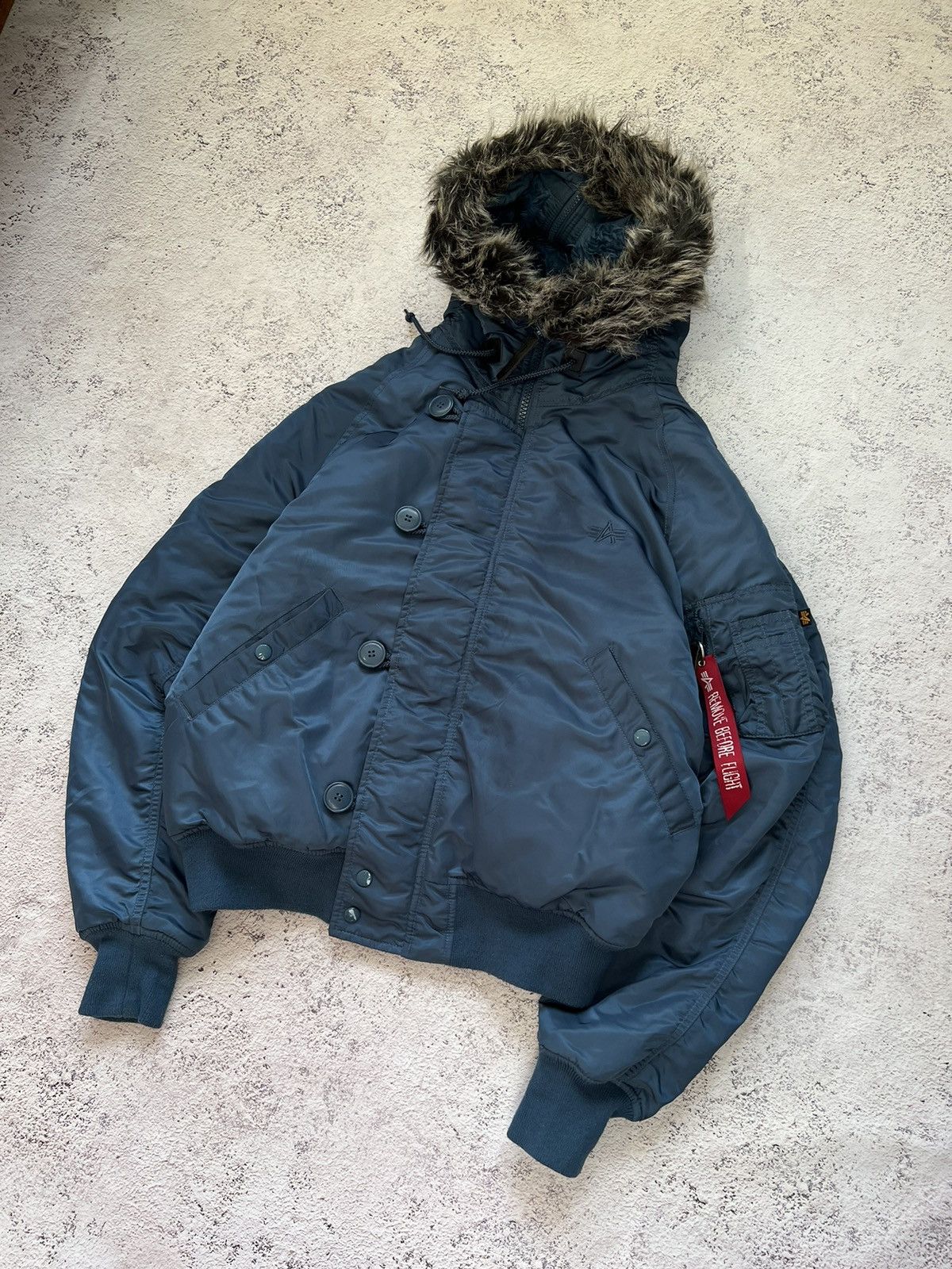 If Six Was Nine × Le Grande Bleu (L.G.B.) Y2K VINTAGE MOHAIR FUZZY FLUFFY FUR HOOD FAUX BOMBER JACKET Size US L / EU 52-54 / 3 - 4 Thumbnail
