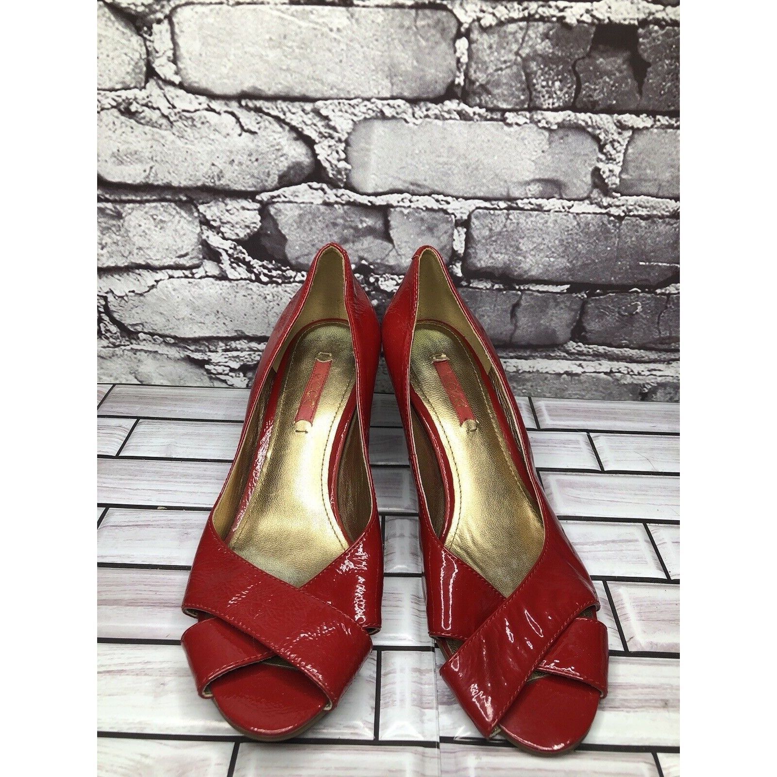 Ecco Ecco Red Patent Leather Peep Toe High Stacked Wooden Heels W Size US 7.5 / IT 37.5 - 22 Thumbnail