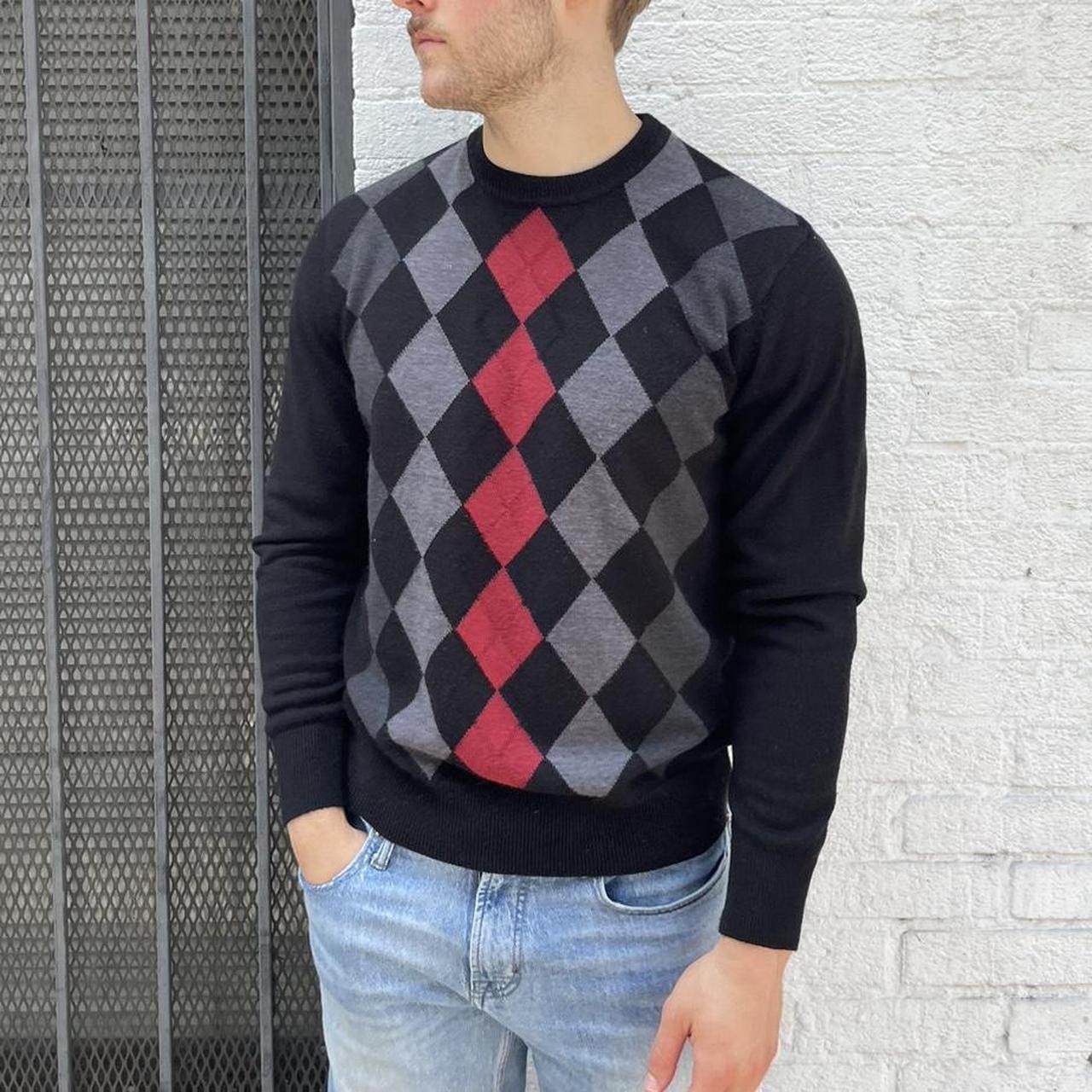 Dockers Men’s Black and red preppy argyle Dockers sweater Sz M Size US M / EU 48-50 / 2 - 2 Thumbnail