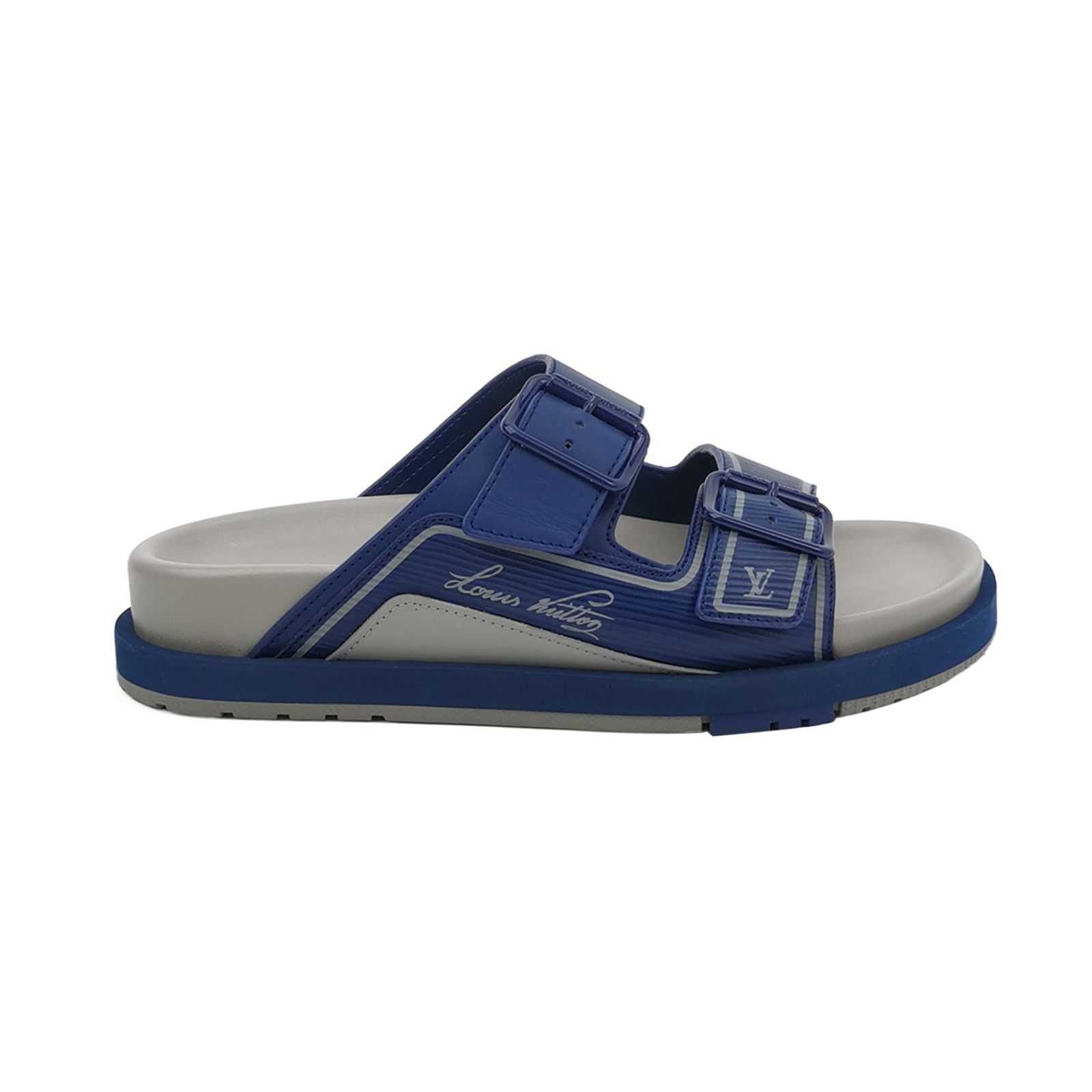 Louis Vuitton Louis Vuitton Blue Leather Logo Sandals Size 40.5 Size US 7 / EU 40 - 1 Thumbnail