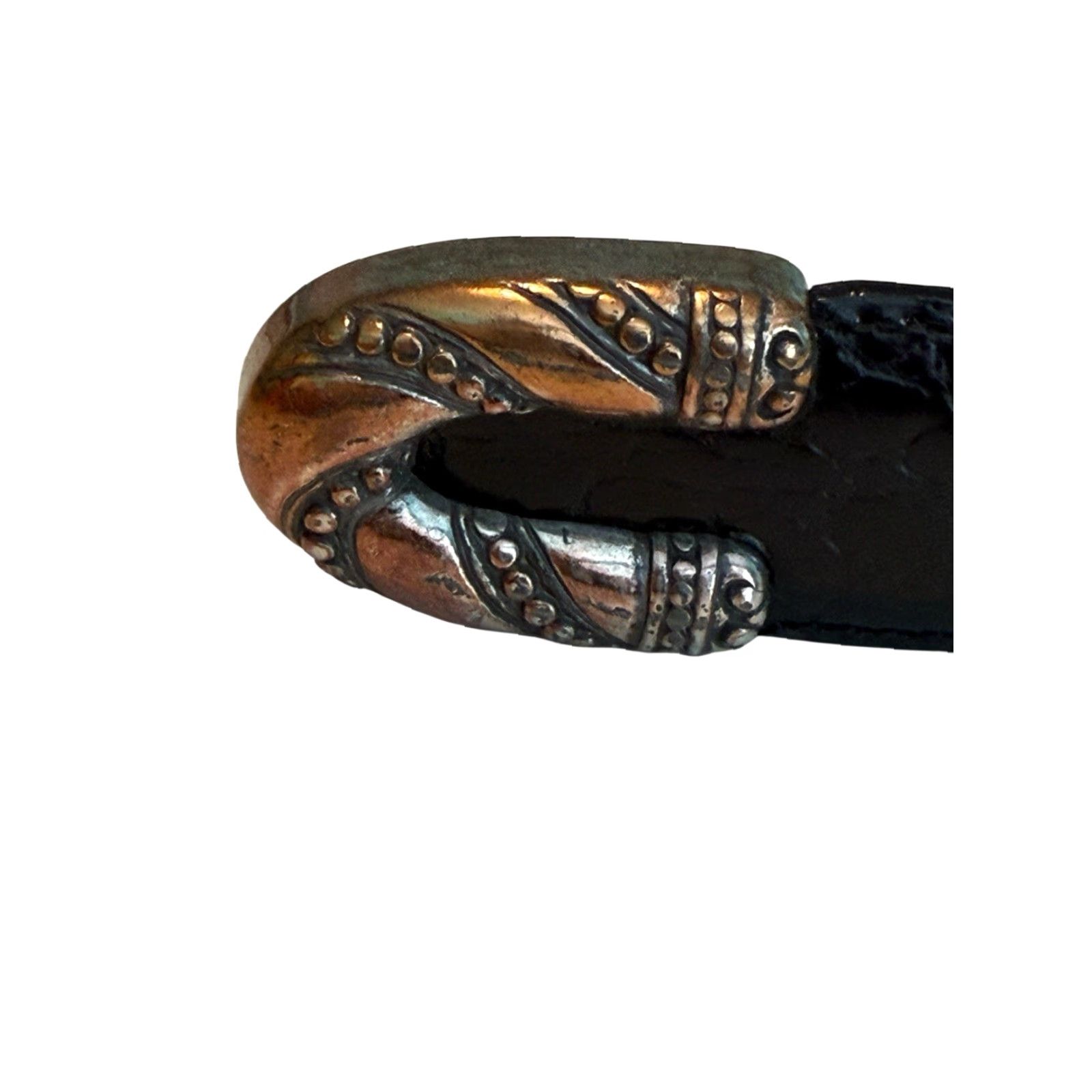 Brighton VINTAGE Brighton Belt Black Croc Embossed Leather 1” Wide Medium Read Womens Belt 1994 Cowboys Rodeo Western Style Buckle Adjustable Silver Hardware Size ONE SIZE - 5 Thumbnail