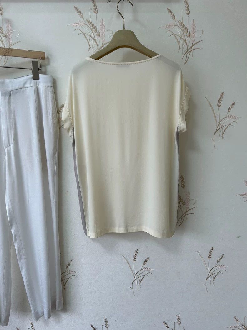 Loro Piana LORO PIANA Cream silk short-sleeved top Size M / US 6-8 / IT 42-44 - 3 Thumbnail