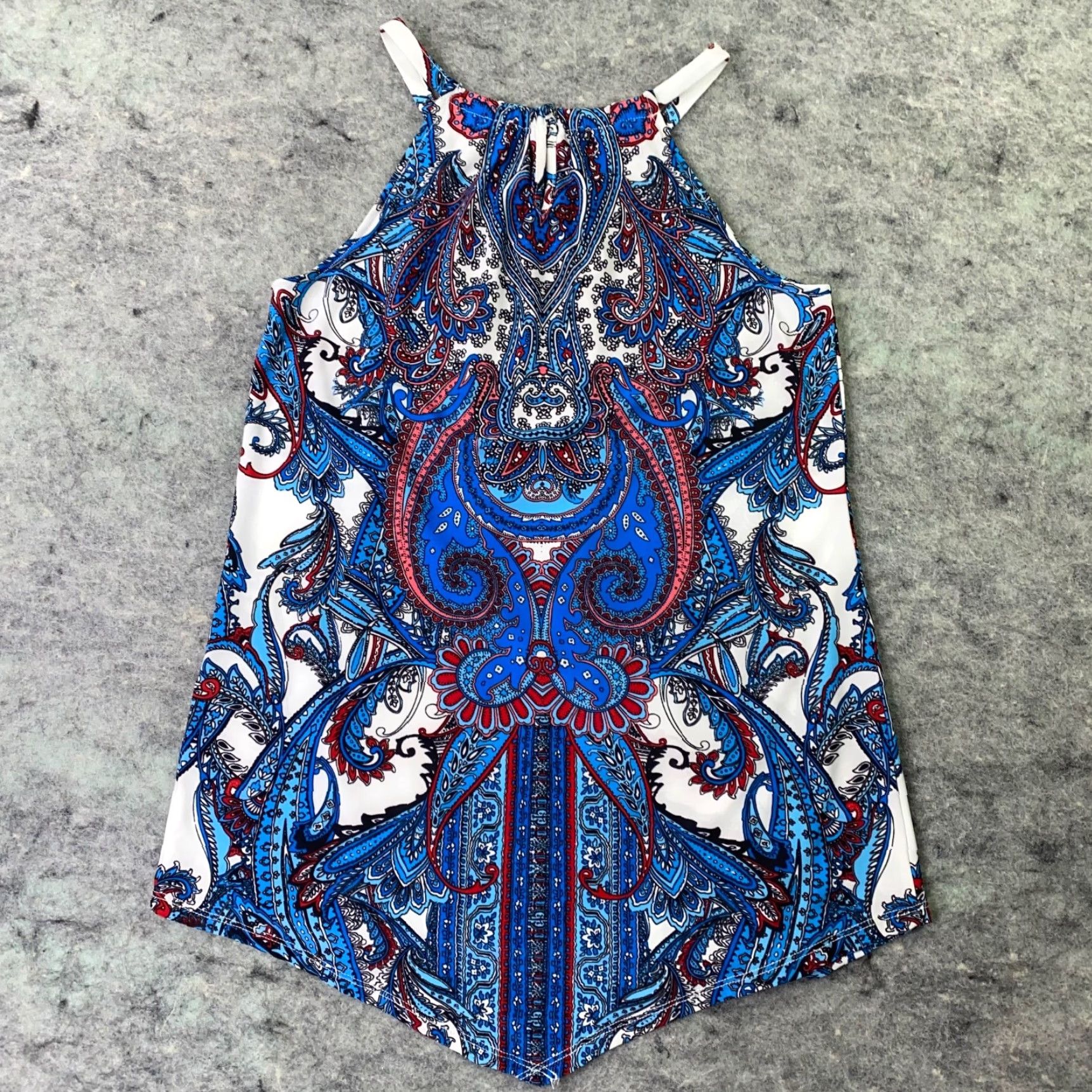 Vintage VINTAGE INC International Concepts Shirt XS Blue Sleeveless Neck Accent Stretch Paisley Blouse Womens Size XS / US 0-2 / IT 36-38 - 7 Thumbnail