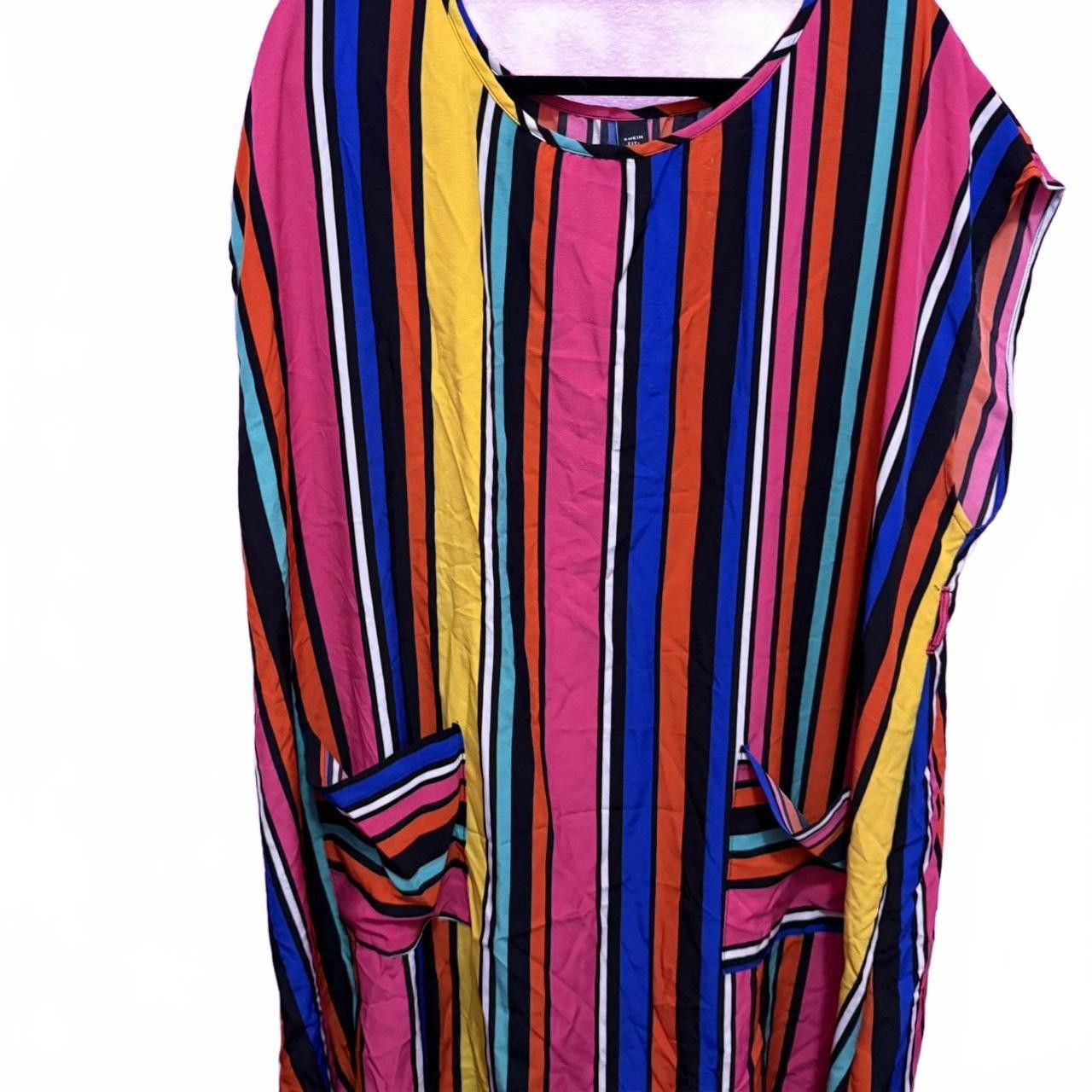 Designer Colorful Striped Mini Dress Size 4XL / US 24-26 - 2 Thumbnail