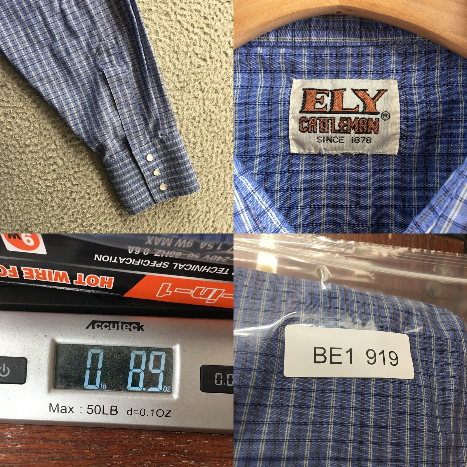Vintage ELY Cattleman Button-Up Shirt Mens L Blue Plaid Cotton Long Sleeve Casual Shirt Size US L / EU 52-54 / 3 - 9 Thumbnail