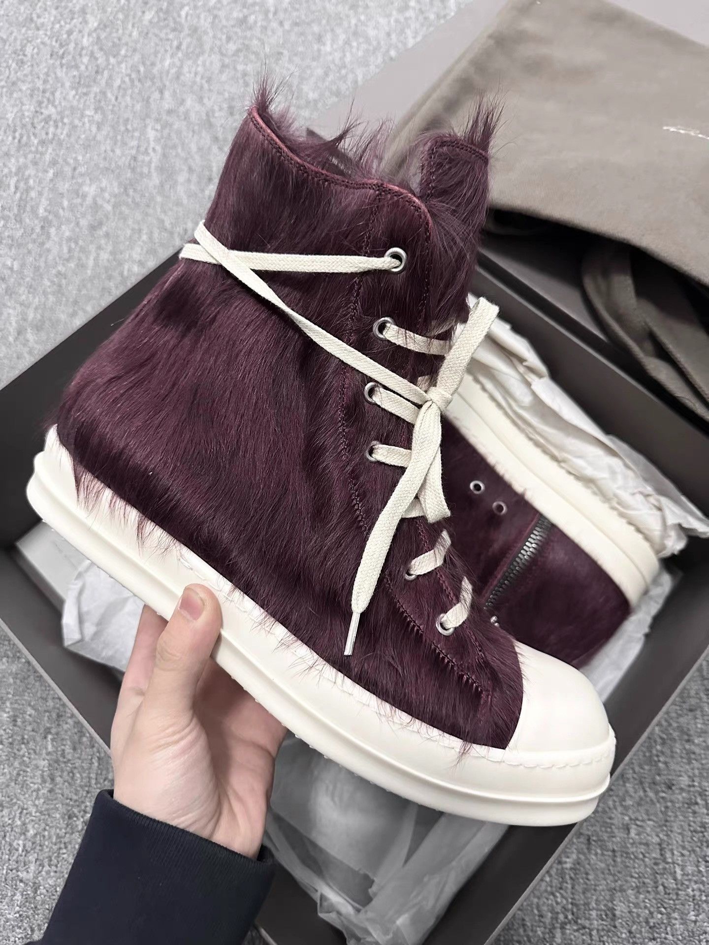 Rick Owens Rick Owens 23FW Purple Pony Hair High-Top Sneakers K34 Size US 6 / IT 36 - 1 Thumbnail