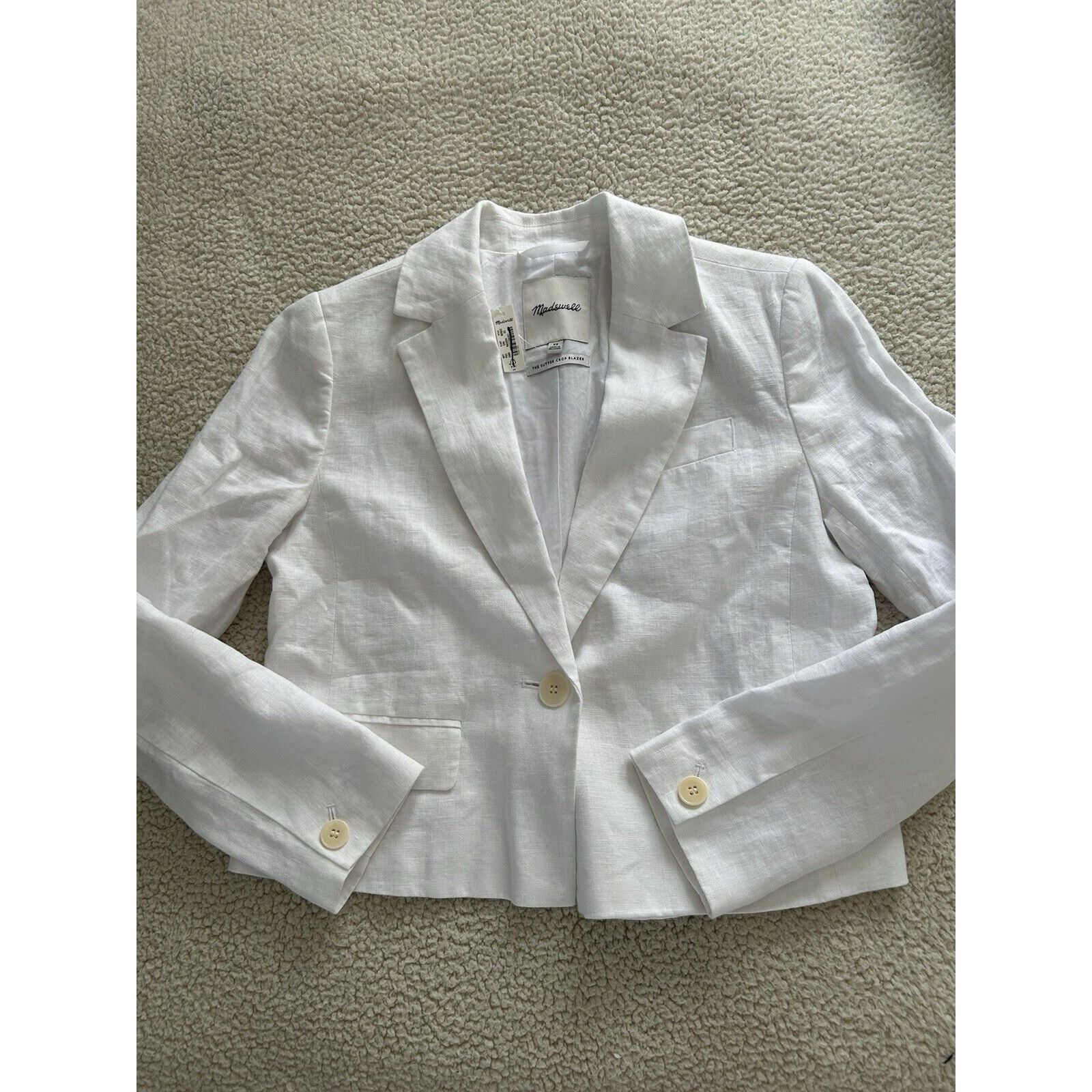 Madewell Madewell The Sutter Cropped Blazer 100% Linen White Size XS Size XS / US 0-2 / IT 36-38 - 7 Thumbnail