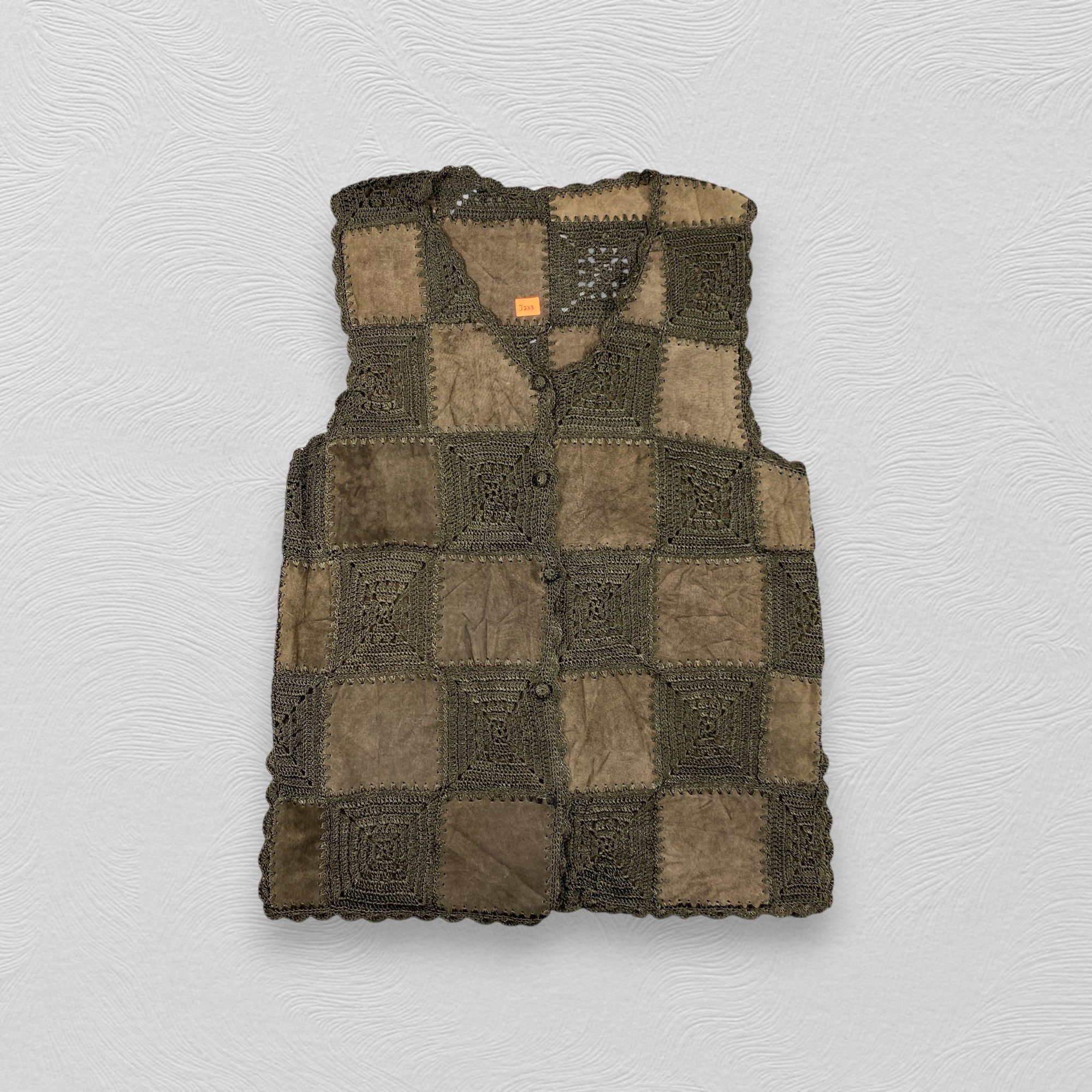 Vintage Champaign Leather And Knitted Vest Jacket- J233