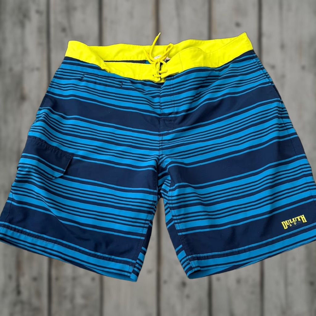 Duluth Trading Company Duluth Trading Co. Swim Trunks Mens 38 Navy Blue Striped Board Shorts Drawstring Quick Dry Pockets Beach Outdoor Mens Size US 38 / EU 54 - 1 Thumbnail