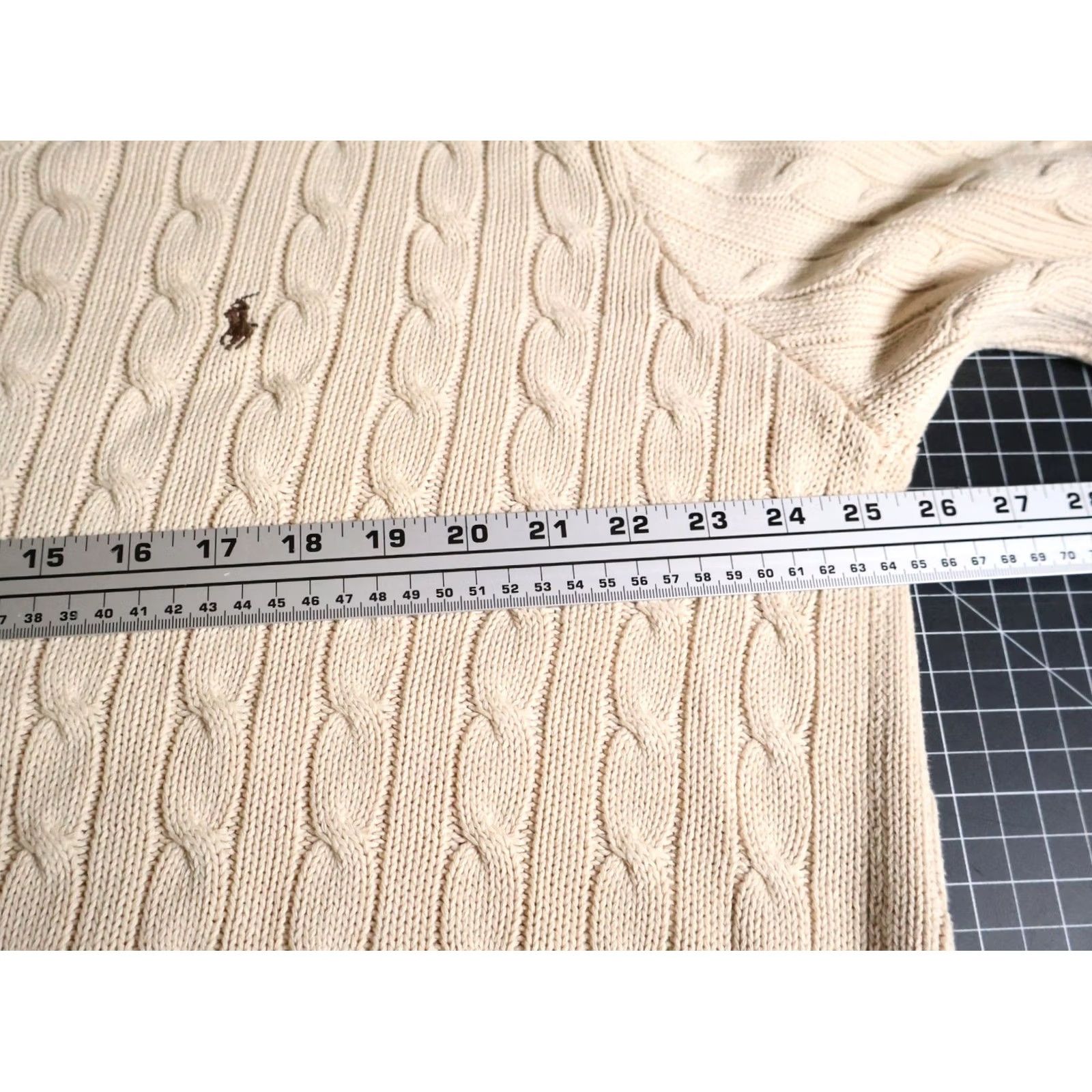 Polo Ralph Lauren VINTAGE Polo Ralph Lauren Sweater Shirt Mens XL Beige Cable Knit Cotton V-Neck Heavyweight Size US XL / EU 56 / 4 - 5 Thumbnail