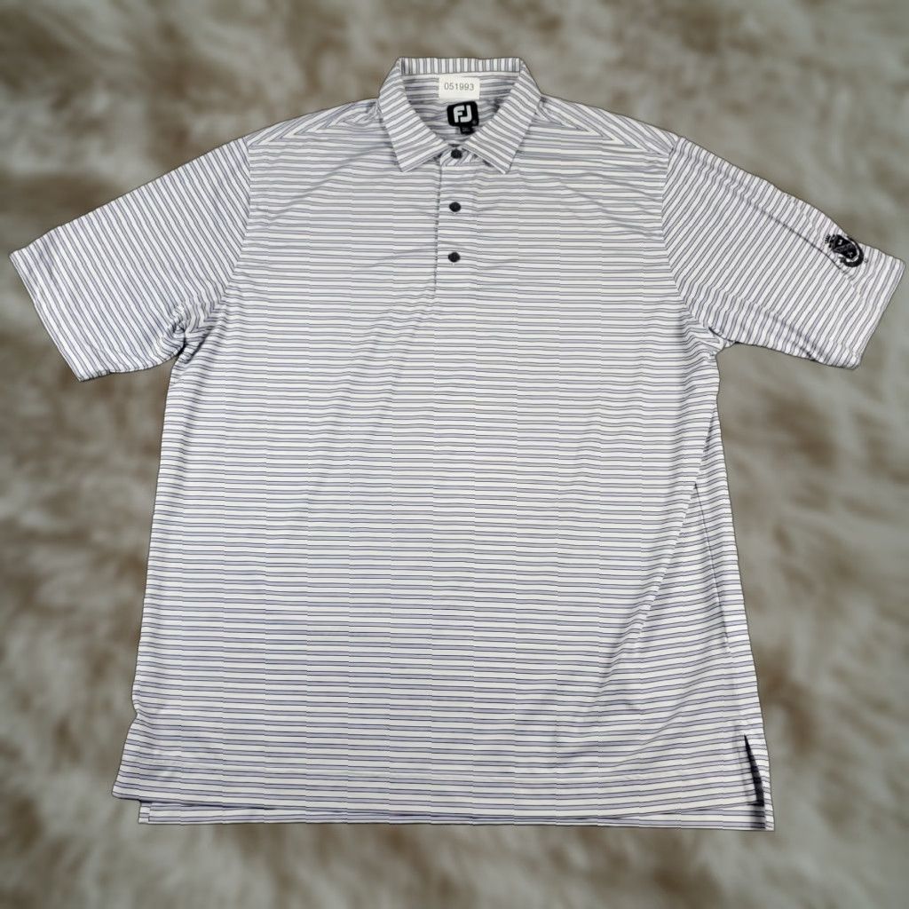 Footjoy FJ Polo Shirt Mens XL Blue Striped Polo Shirt Short Sleeve Button Collar Golf Casual Modern Preppy Sports Mens XL Blue Size US XL / EU 56 / 4 - 1 Thumbnail
