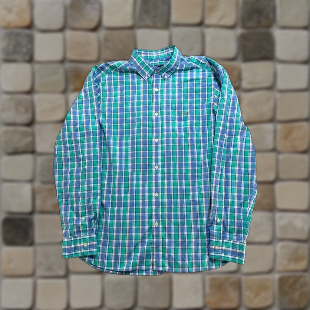 Vineyard Vines Vineyard Vines Shirt Mens Large Green Plaid Cotton Logo Stretch Button Down Shirt Size US L / EU 52-54 / 3 - 1 Thumbnail