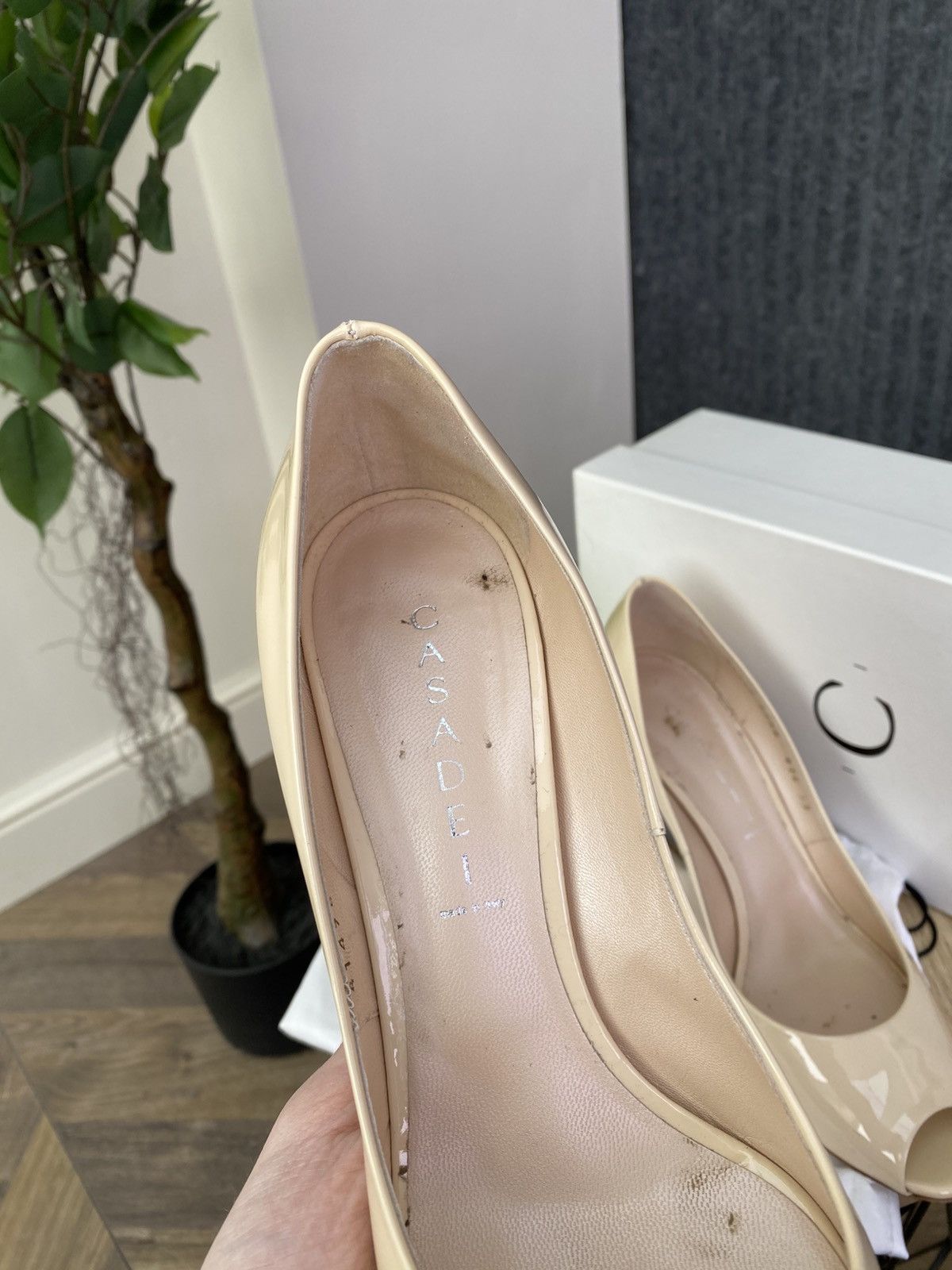 Casadei Casadei Patent Leather Wedge Heels Nude Peep Toe Pumps Size US 9 / IT 39 - 6 Thumbnail