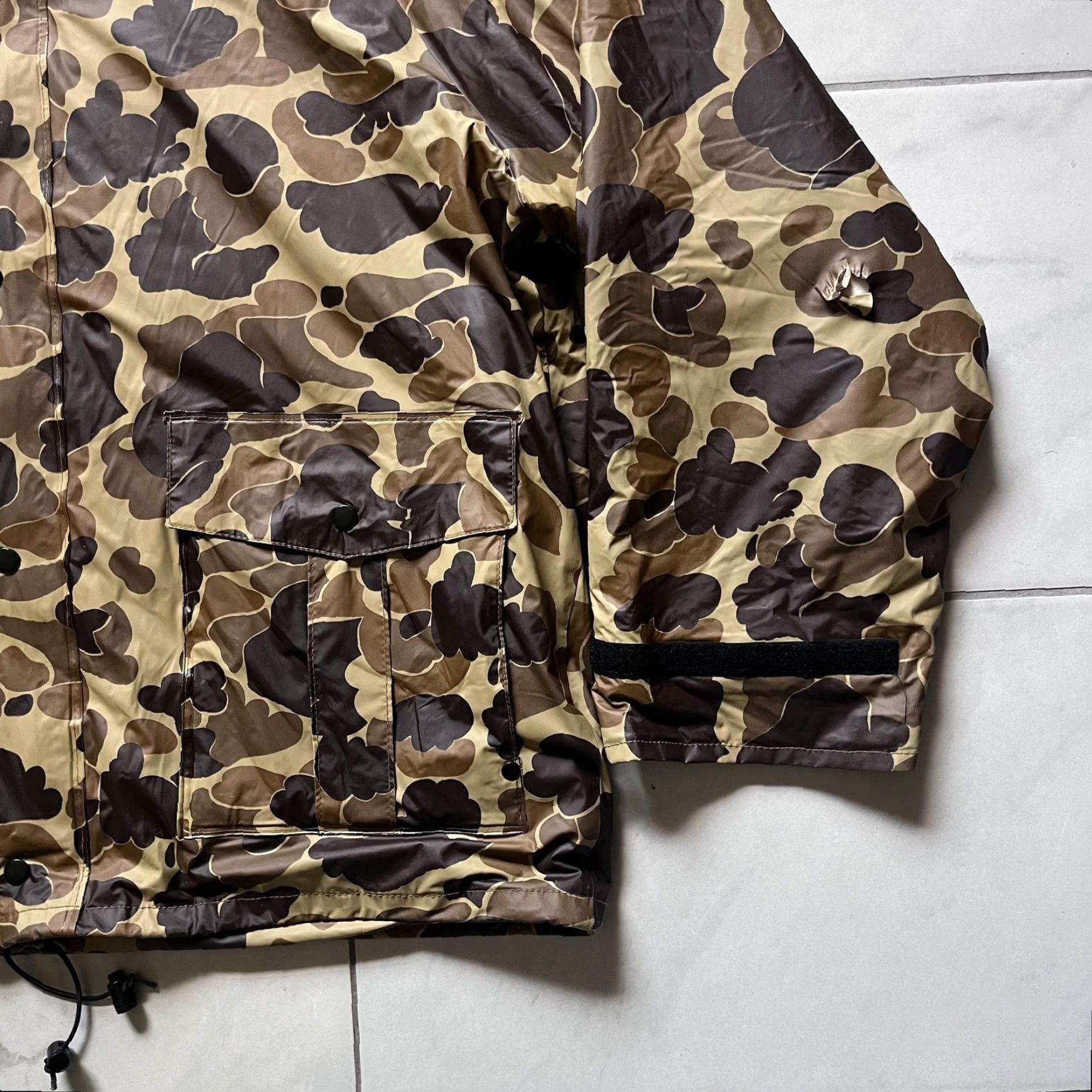 Vintage VINTAGE LL Bean Guide Suit Jacket Pants Set Mens Large 36x32 Camo Insulated Hood PVC Navy Brown Camouflage 2 Piece Notch Lapel Mens Size 42R - 5 Thumbnail