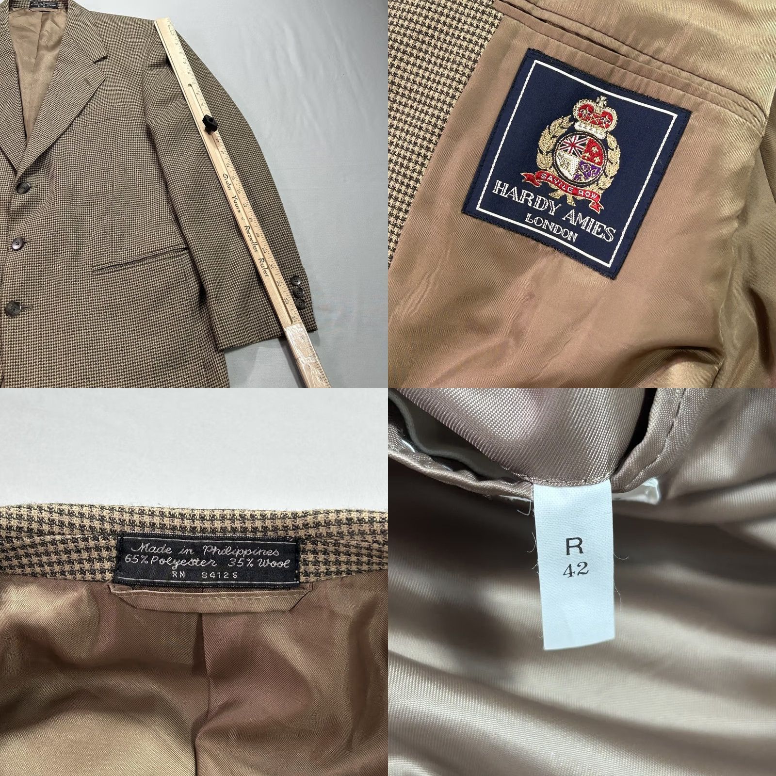 Hardy Amies Hardy Amies Blazer Mens 42 Brown Houndstooth Wool Blend Three-Button Jacket Coat Size 42R - 8 Thumbnail