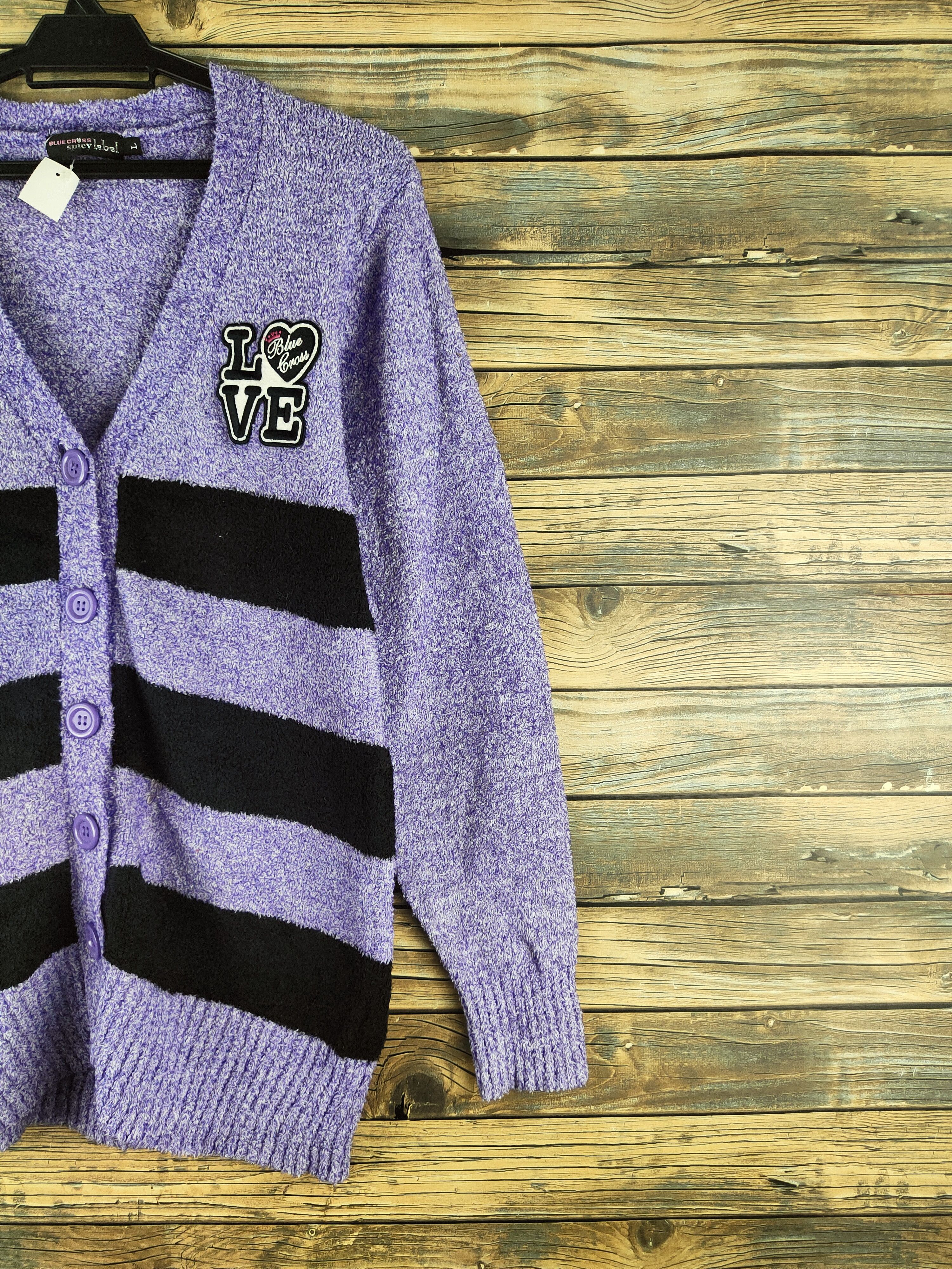 Japanese Brand DL Blue Cross Purple Black Knitwear Cardigan #46-910 Size L / US 10 / IT 46 - 6 Thumbnail