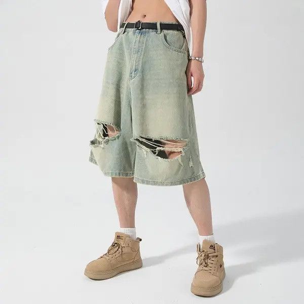 Jean Kamachi x Fumie Baggy Distressed Denim Jean Shorts Size US 32 / EU 48 - 4 Thumbnail