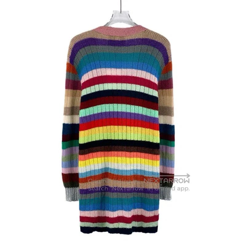 Gucci Gucci Colourful striped cashmere V-neck single-breasted lo Size S / US 4 / IT 40 - 2 Thumbnail