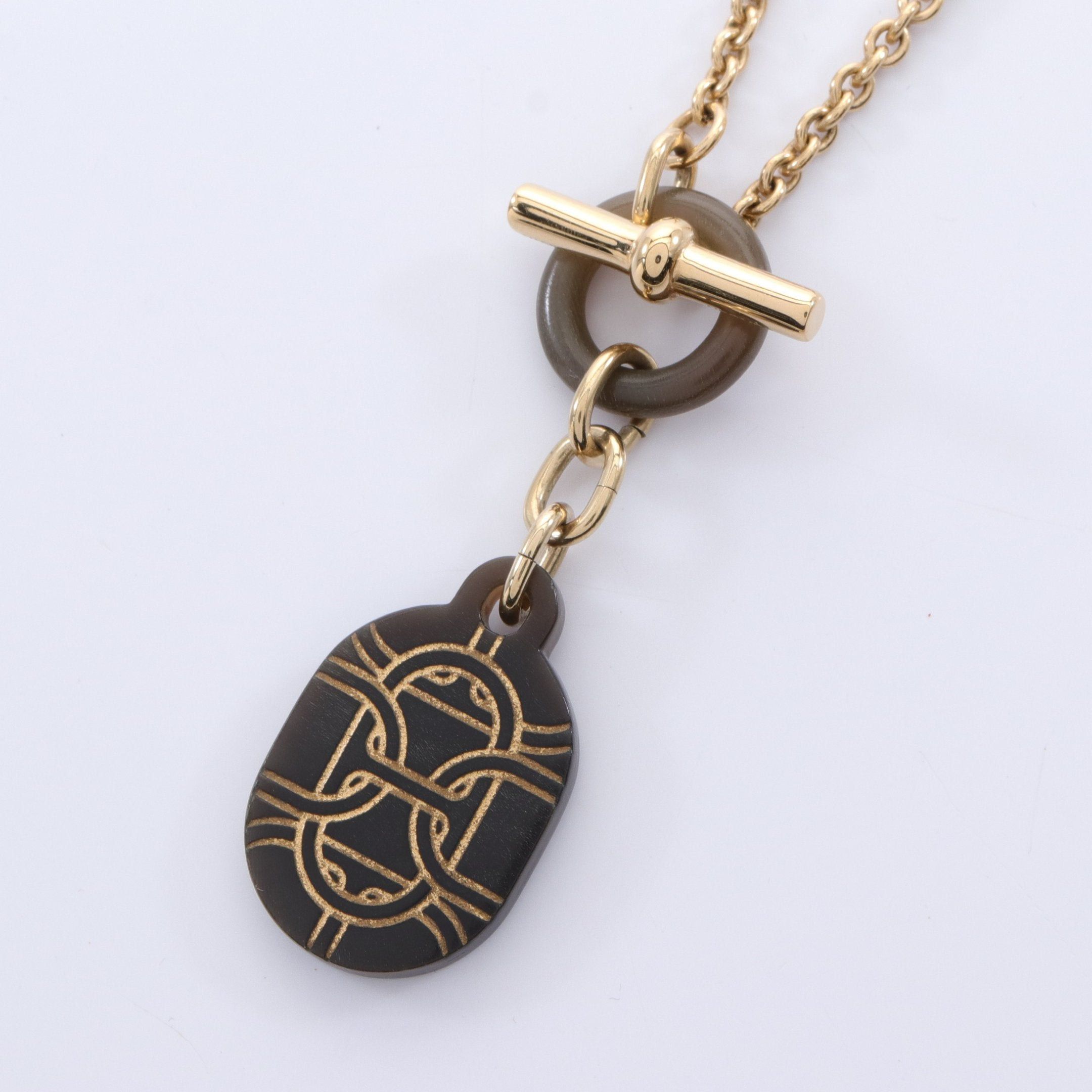 image of Hermes Shane Dunkle Necklace Buffalo Horn Gp Black Gold, Women's