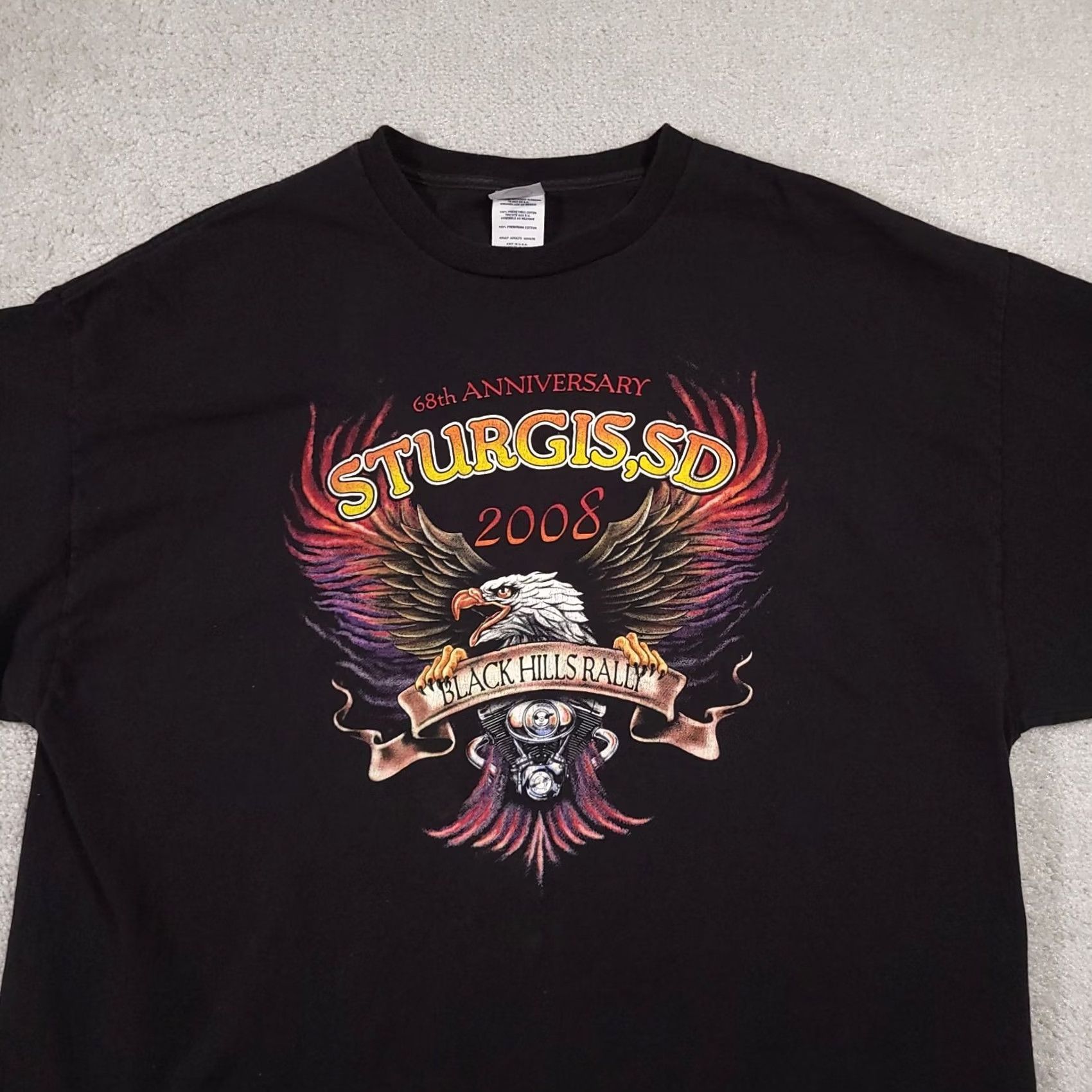 Vintage Sturgis Black Hills Rally 68th Anniversary 2008 T-Shirt Mens 2X Black Motorcycle Hanes Heavyweight Size US XXL / EU 58 / 5 - 3 Thumbnail