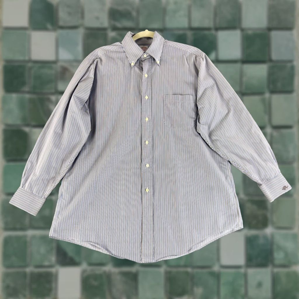 Brooks Brothers Brooks Brothers Makers Button Down Shirt Mens XL Blue Brown Stripe Long Sleeve Size US XL / EU 56 / 4 - 1 Thumbnail