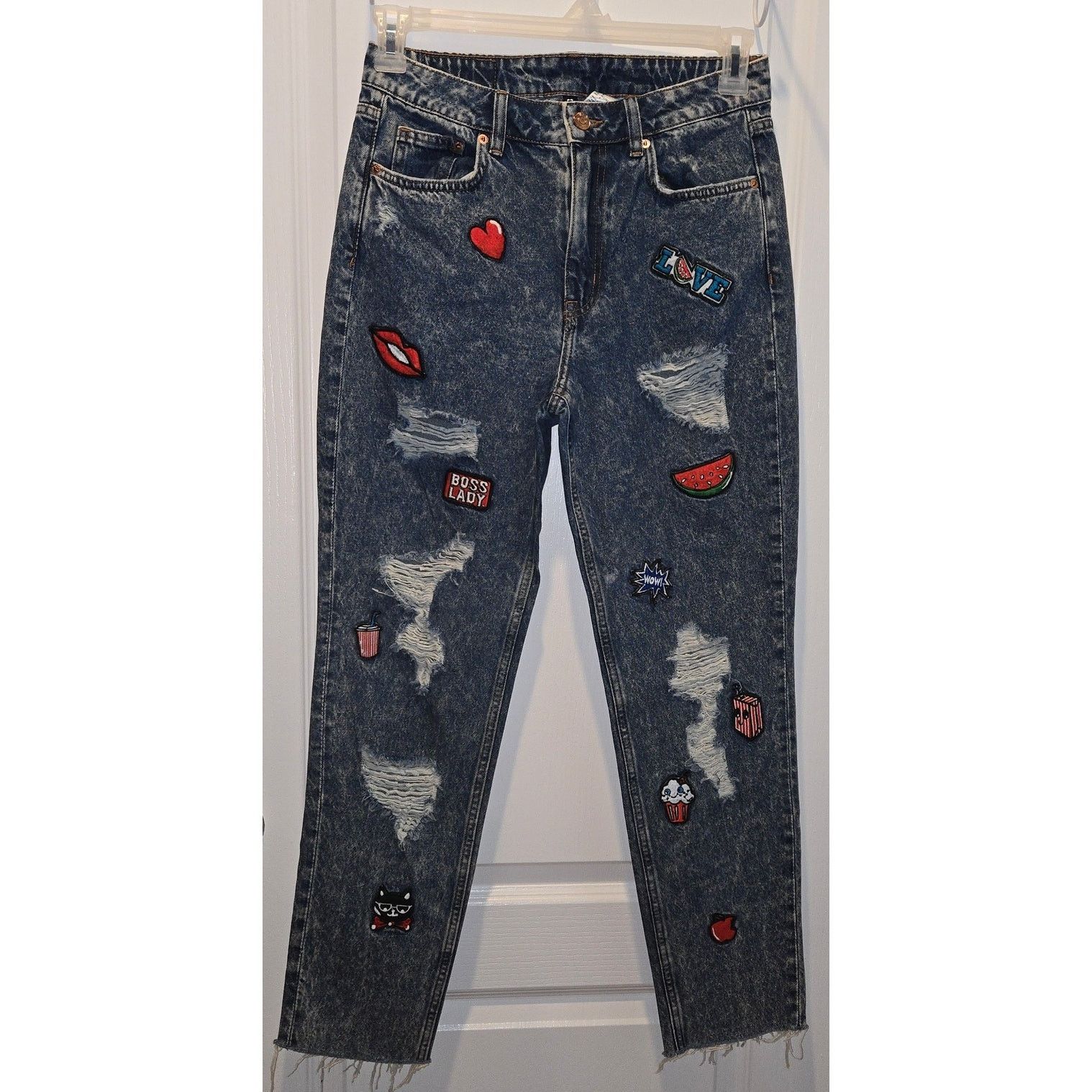 Divided Divided H&M patches distressed jeans raw hem sz 8 Size 30" / US 8 / IT 44 - 1 Thumbnail