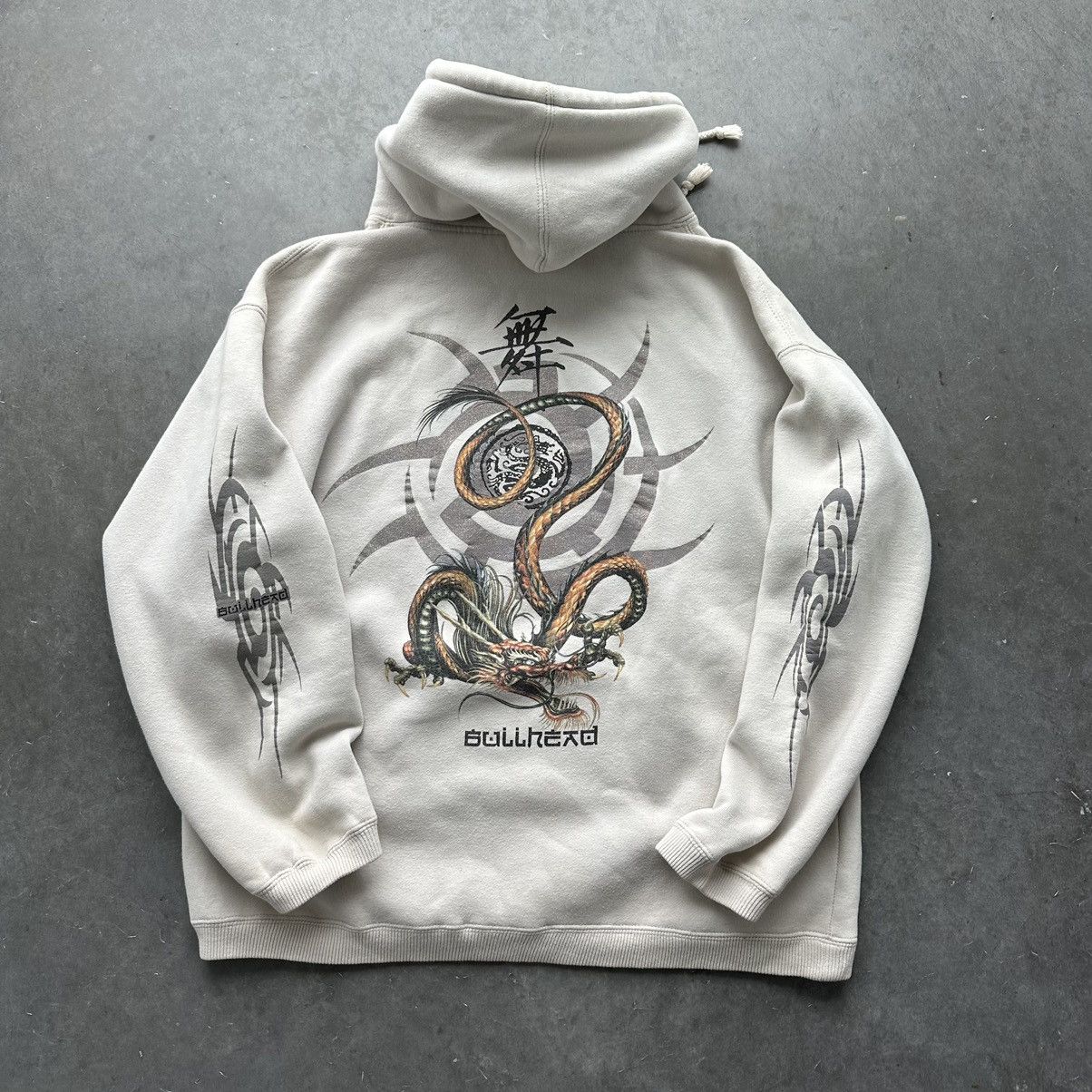 Image of Crazy Vintage Y2K Dragon Hoodie Jnco Grunge Ed Hardy Skater in Cream, Men's (Size XL)