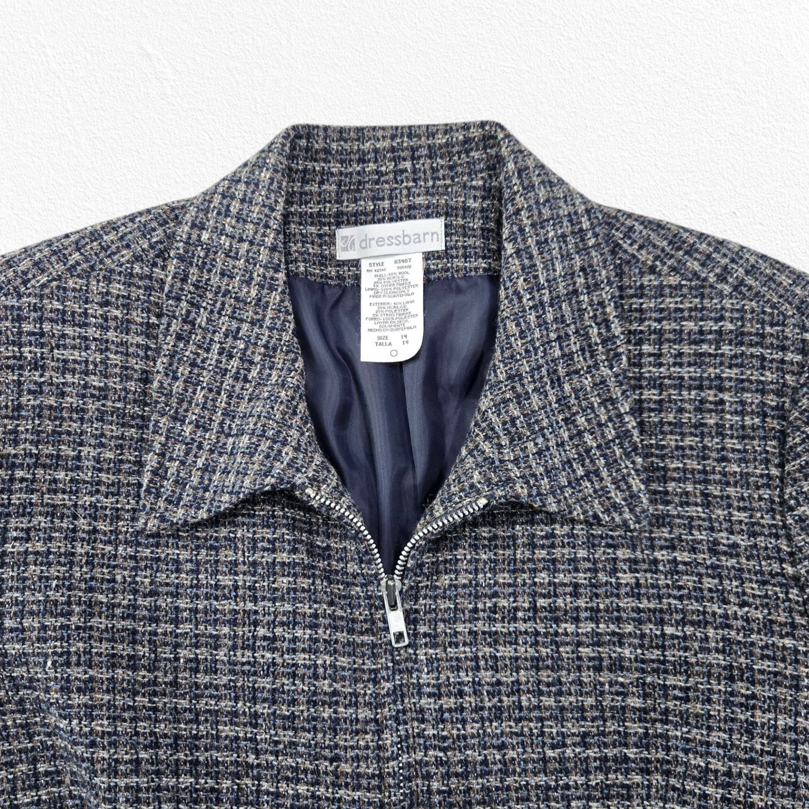 Vintage Vintage Blue Wool Blend Minimalist Tweed Zip Jacket Size 14 Size XL / US 12-14 / IT 48-50 - 2 Thumbnail