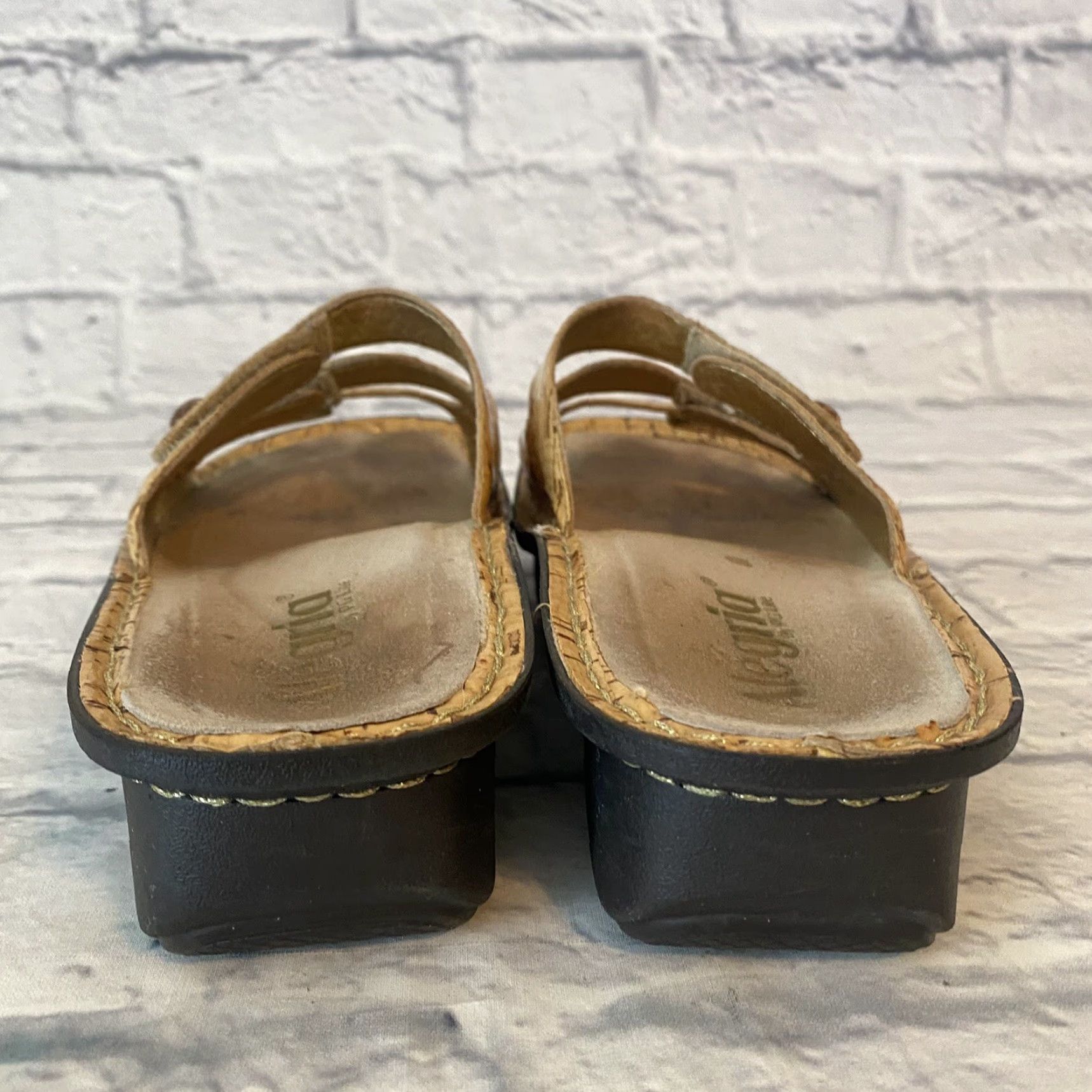 Vintage Alegria Algeria Fiona F10-418 Leather Cork Print 3 Strap Slide Sandals Beige 38/US 7.5 Cork Pattern Casual Women Size US 8 / IT 38 - 5 Thumbnail