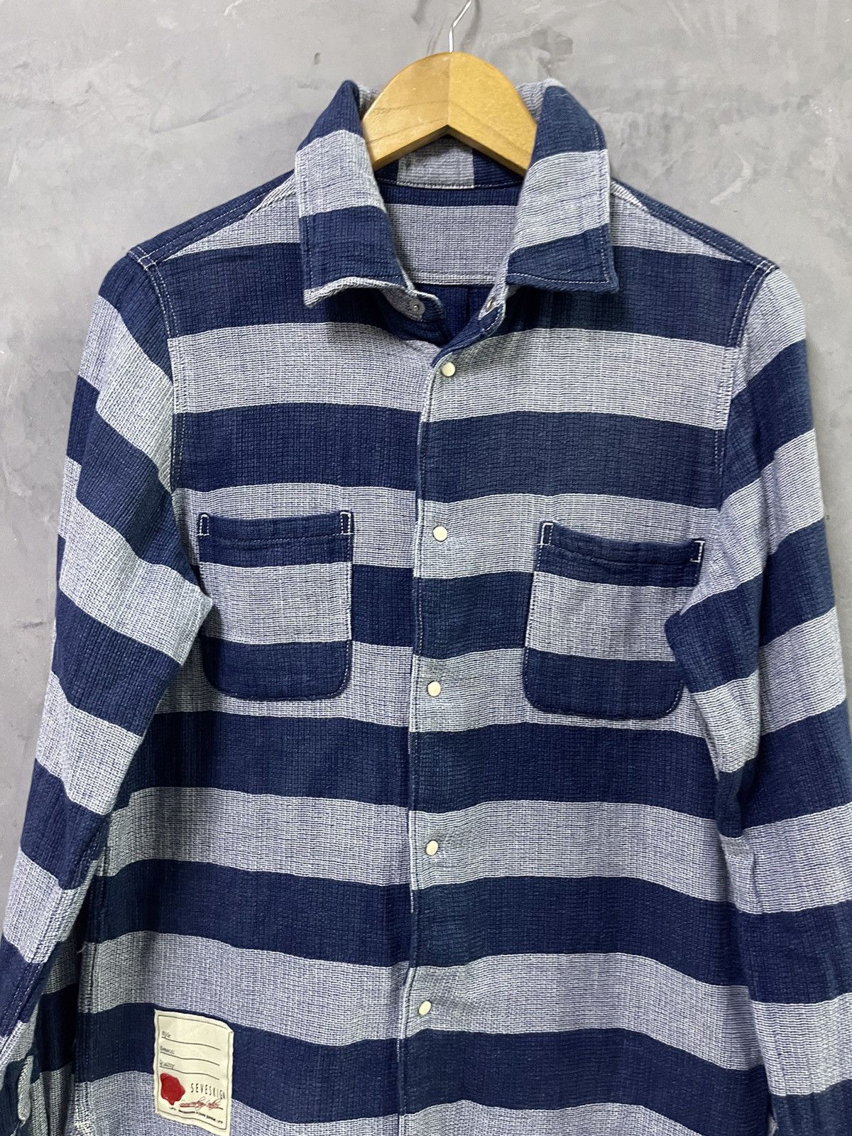 Seveskig Indigo Button Up Snap Button Shirt